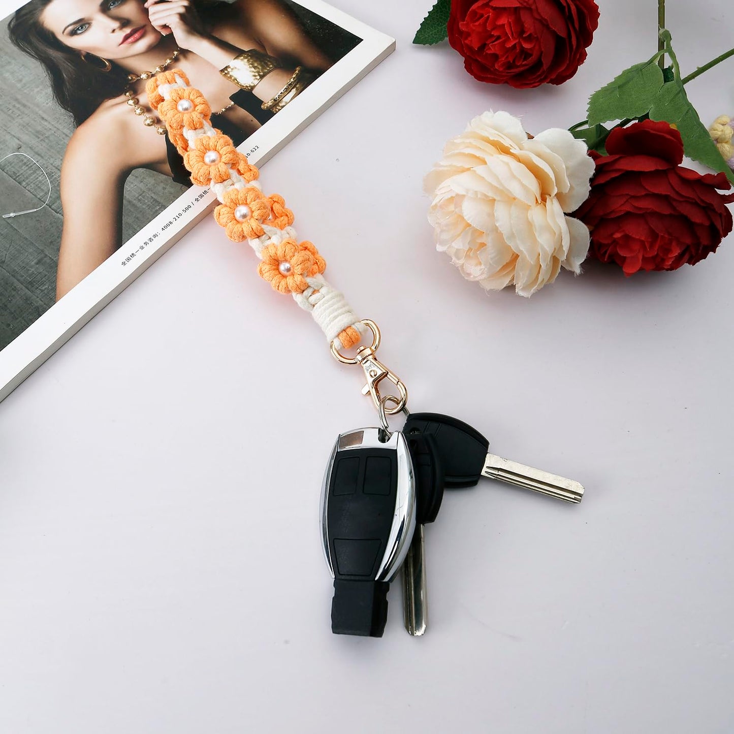 AOKSUNOVA Key Ring Band Macrame Lanyard Short Key Pendant Girls Gift for Women