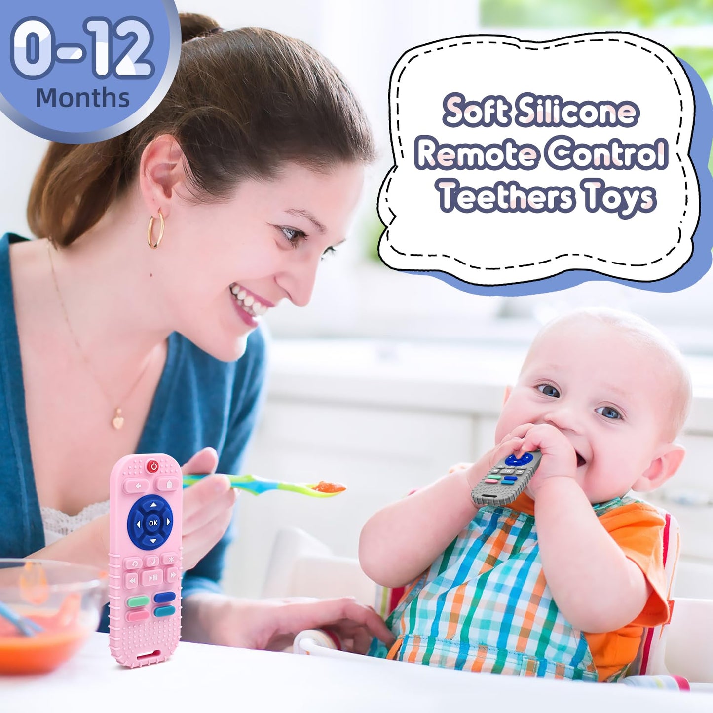 Zahnen Beißringe Spielzeug für Babys 0-6-12 Monate Geschenke, Fernbedienung Baby Zahnungshilfe für 3 6 9 Monate Kleinkind Autismus, Lebensmittelqualität Silikon Badespielzeug, Schwarz