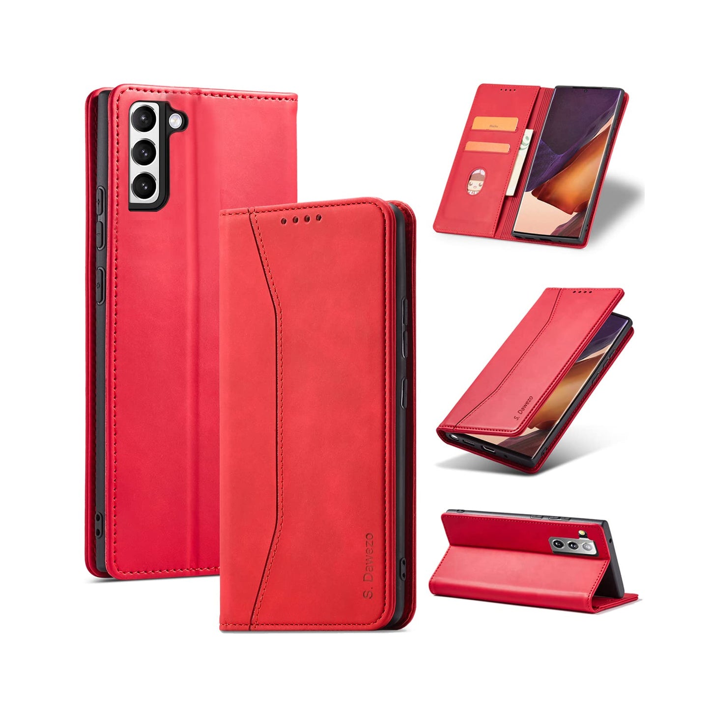 S. Dawezo Hülle für Samsung Galaxy S22 Plus, Premium Leder magnetische Handyhülle mit Ständer, Kartenfach und Brieftasche, Shock Absorbing, kompatibel mit Samsung S22 Plus-Kaffee