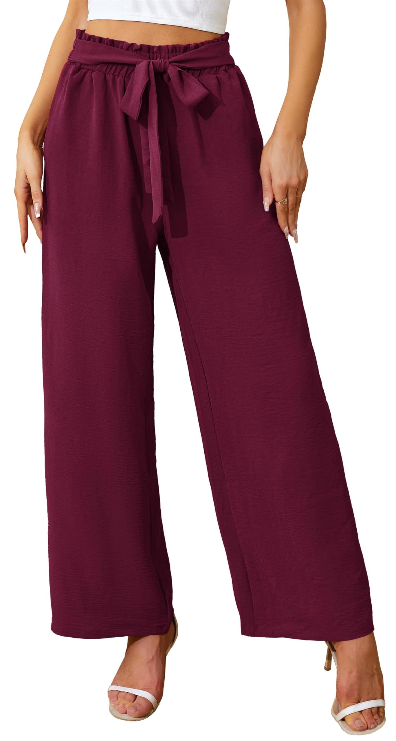 Actcat Damen Hose mit weitem Bein Leicht und Elegant Elastischer Bund Sommerhose mit Taschen für Legere Arbeit Geeignet