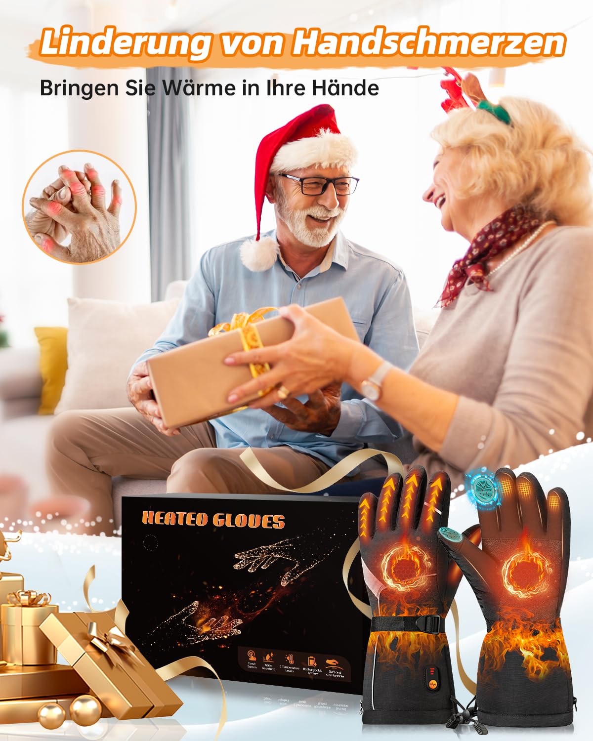 Heated Gloves for Men and Women, Electric Heated Gloves with 3000 mAh x 2 7.4 V Rechargeable Batteries, 3 Adjustable Temperatures, Waterproof Touchscreen Heating Gloves