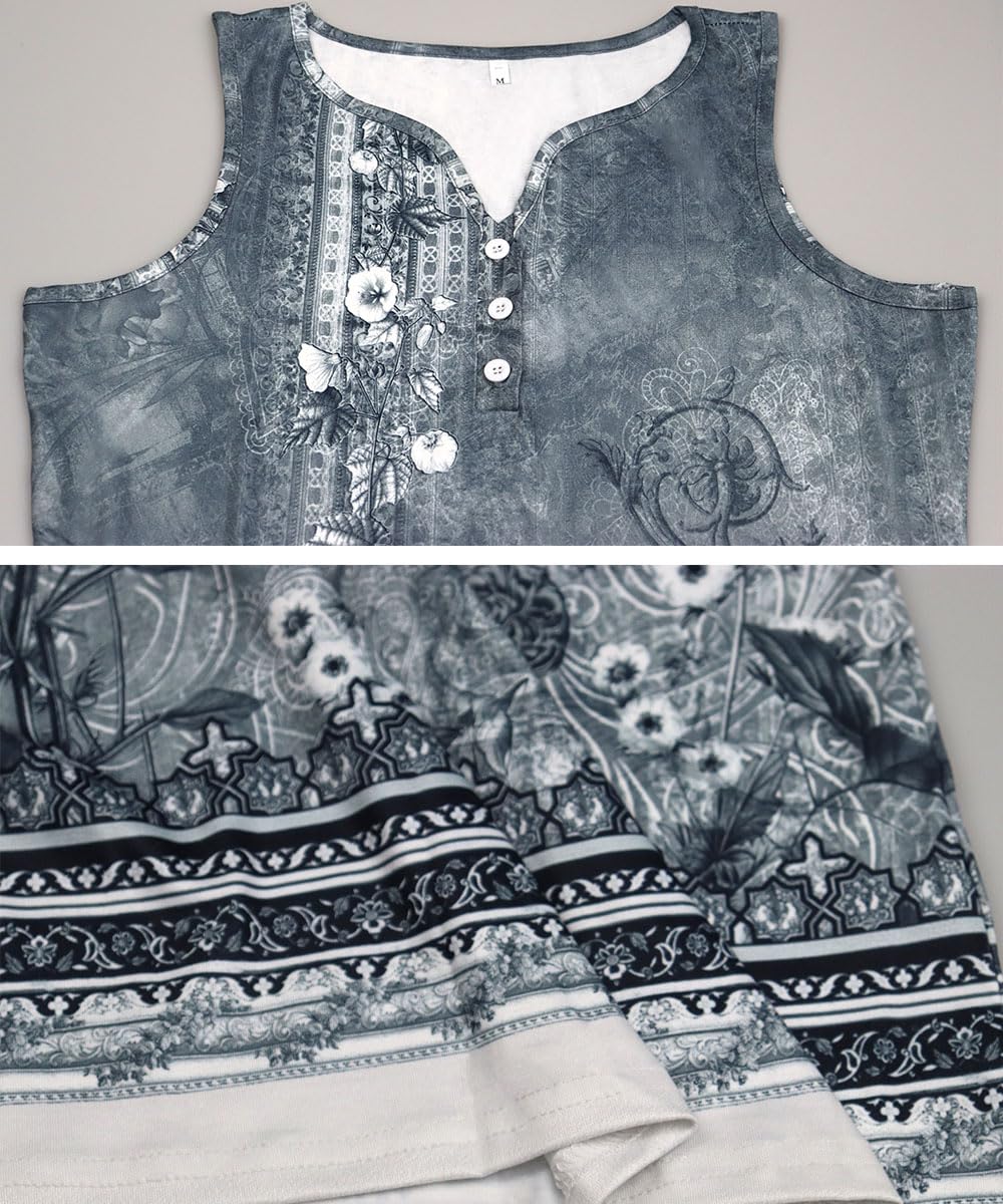 Yeenily Damen Bohemian Langarm Kleid V-Ausschnitt Blumenmuster Tunikakleider A Linien Lose Lässiges MiniKleid Freizeitkleid