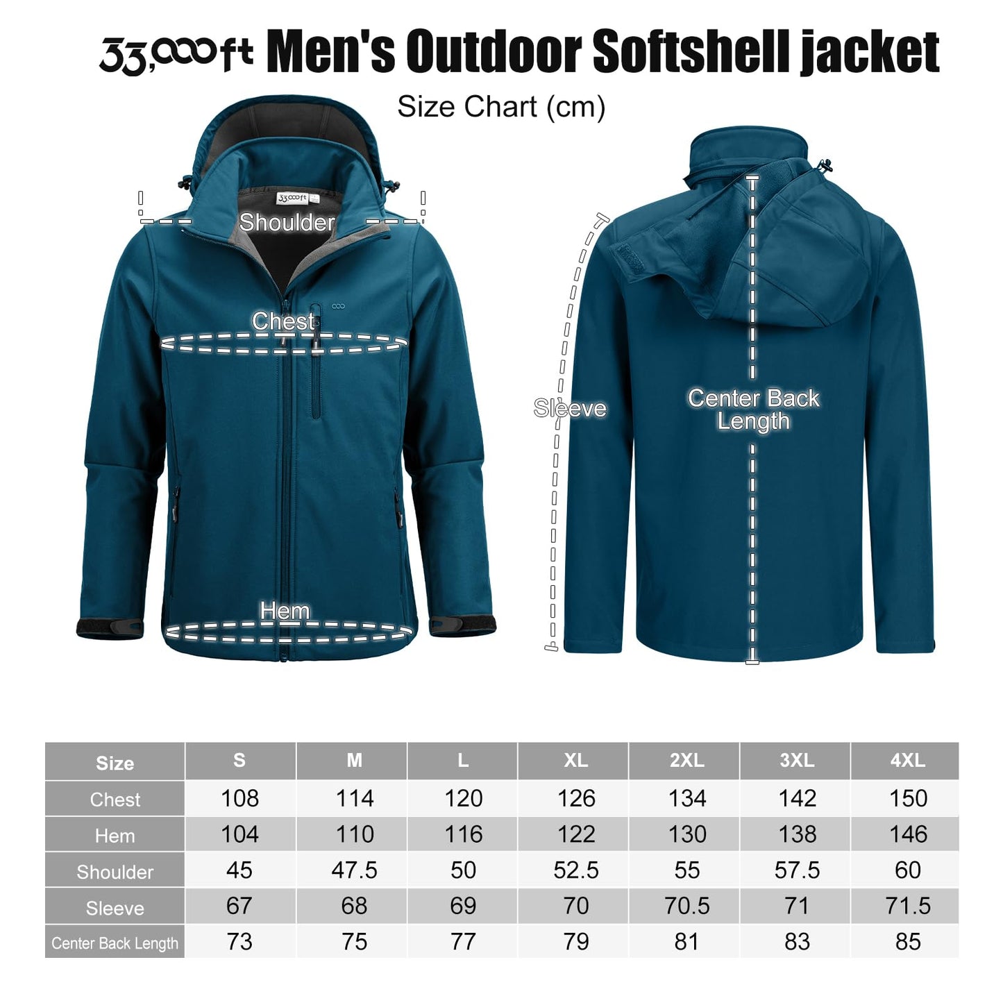 33,000ft Softshelljacke für Herren Wasserdicht Winterjacke Winddicht Warme Fleece Gefüttert Windbreaker Funktionsjacke Outdoorjacke für Wandern Fahrrad Camping