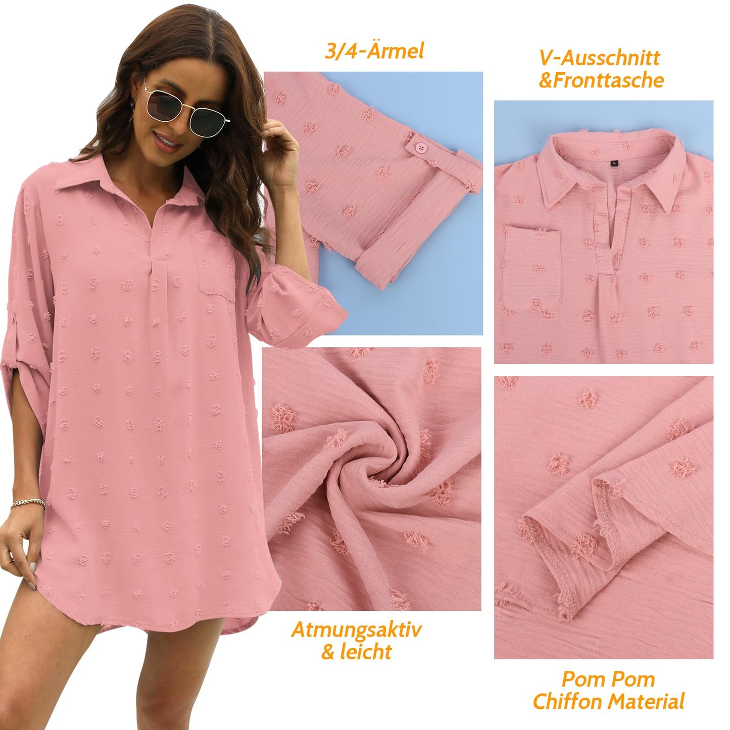 Figarge Strandkleid Damen Bikini Cover Up V-Ausschnitt Baumwolle Strandtunika Sommer Pareos Button Down Strandponcho Badeanzug Strand