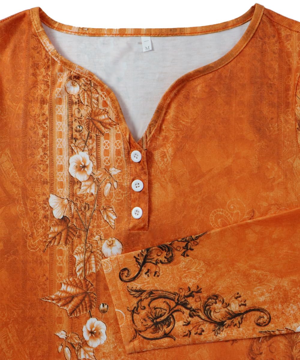 Yeenily Damen Bohemian Langarm Kleid V-Ausschnitt Blumenmuster Tunikakleider A Linien Lose Lässiges MiniKleid Freizeitkleid