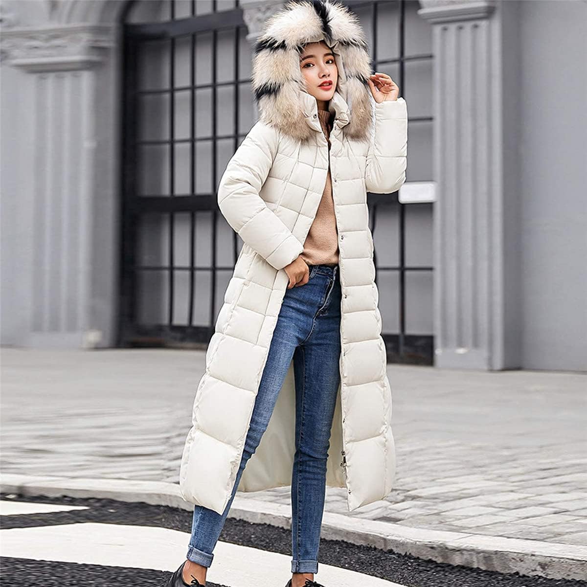 Onsoyours Women's Winter Jacket, Long Down Jacket, Quilted Jacket, Winter Coat, Parka Jacket, Outerwear, Women's Winter Warm Down Coat with Fur Collar