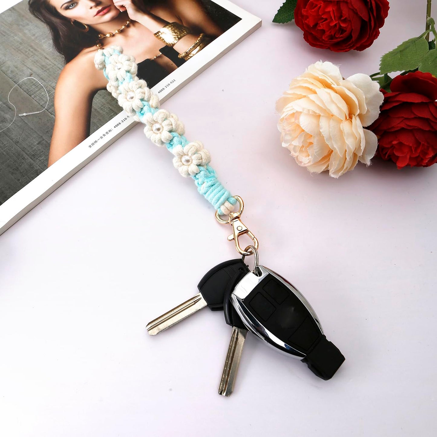 AOKSUNOVA Key Ring Band Macrame Lanyard Short Key Pendant Girls Gift for Women