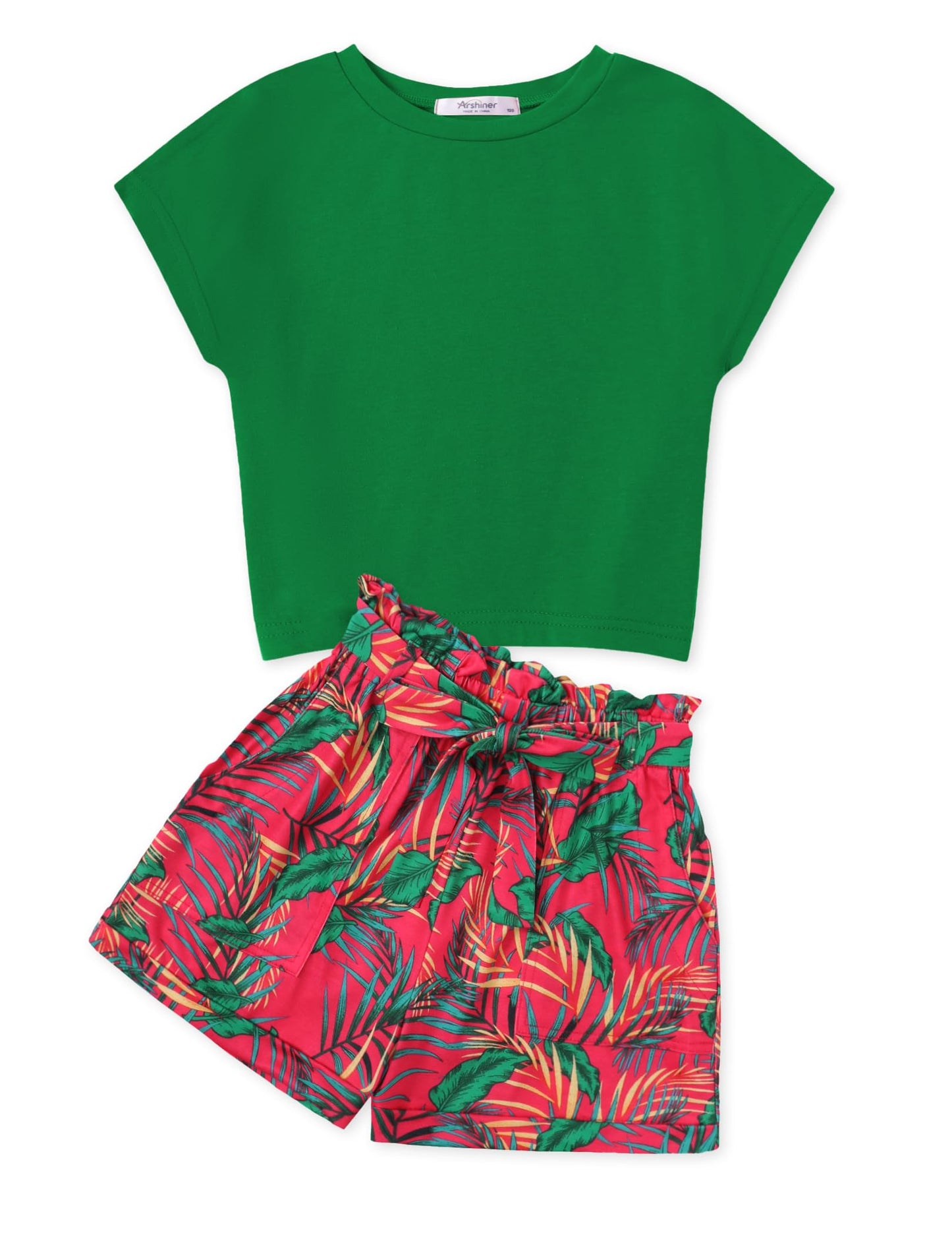Arshiner Mädchen Tshirt mit Shorts Set Sommer Kinder Bekleidungssets Freizeit Mode überschnittenen Schultern Shirts Zweiteiliges Kleidung Sets für Mädchen 6-14 Jahre
