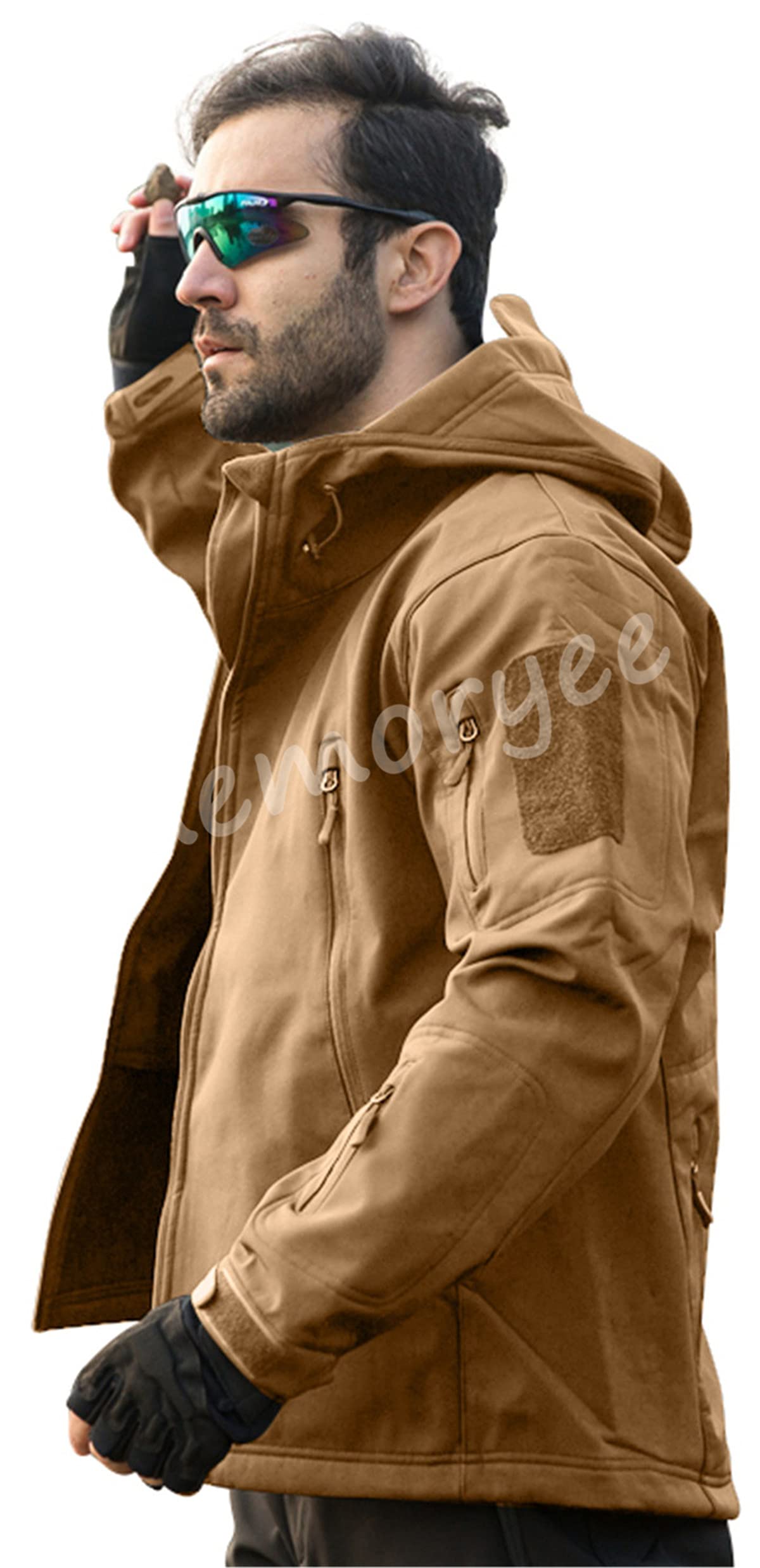 Memoryee Men's Waterproof Softshell Jackets, Warm Military Outdoor Tactical Hoodies, Camouflage Coat