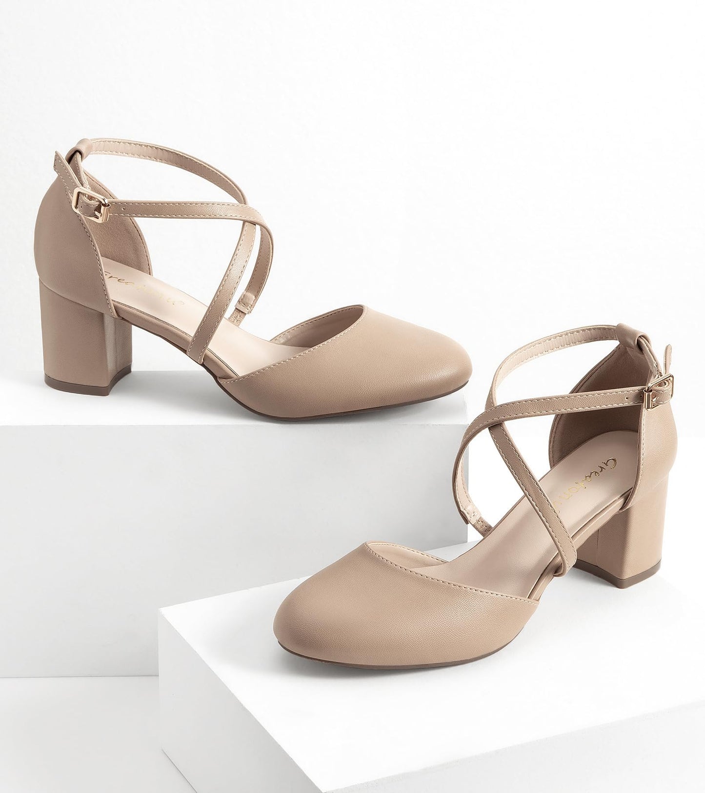 Greatonu Damen Pumps Riemchenpumps Spangenpumps Sandale mit Kreuz Knöchelriemen Blockabsatz Geschlossener Spitze Glitzer Pumps - Perfekt für Hochzeiten und Partys