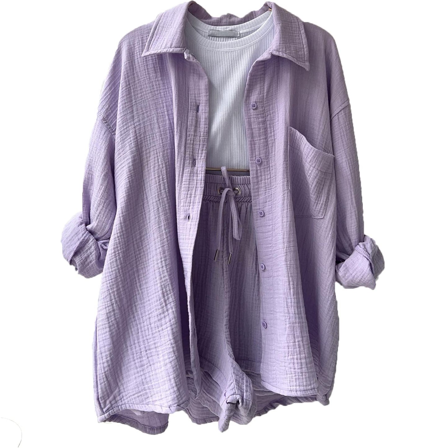Geagodelia Damen Zweiteiler Elegant Hosenanzug Sommer Outfits Kleidung 2 Teiler Set Bluse Top + Shorts Y2k Aesthetic Clothes Loungewear Anzug