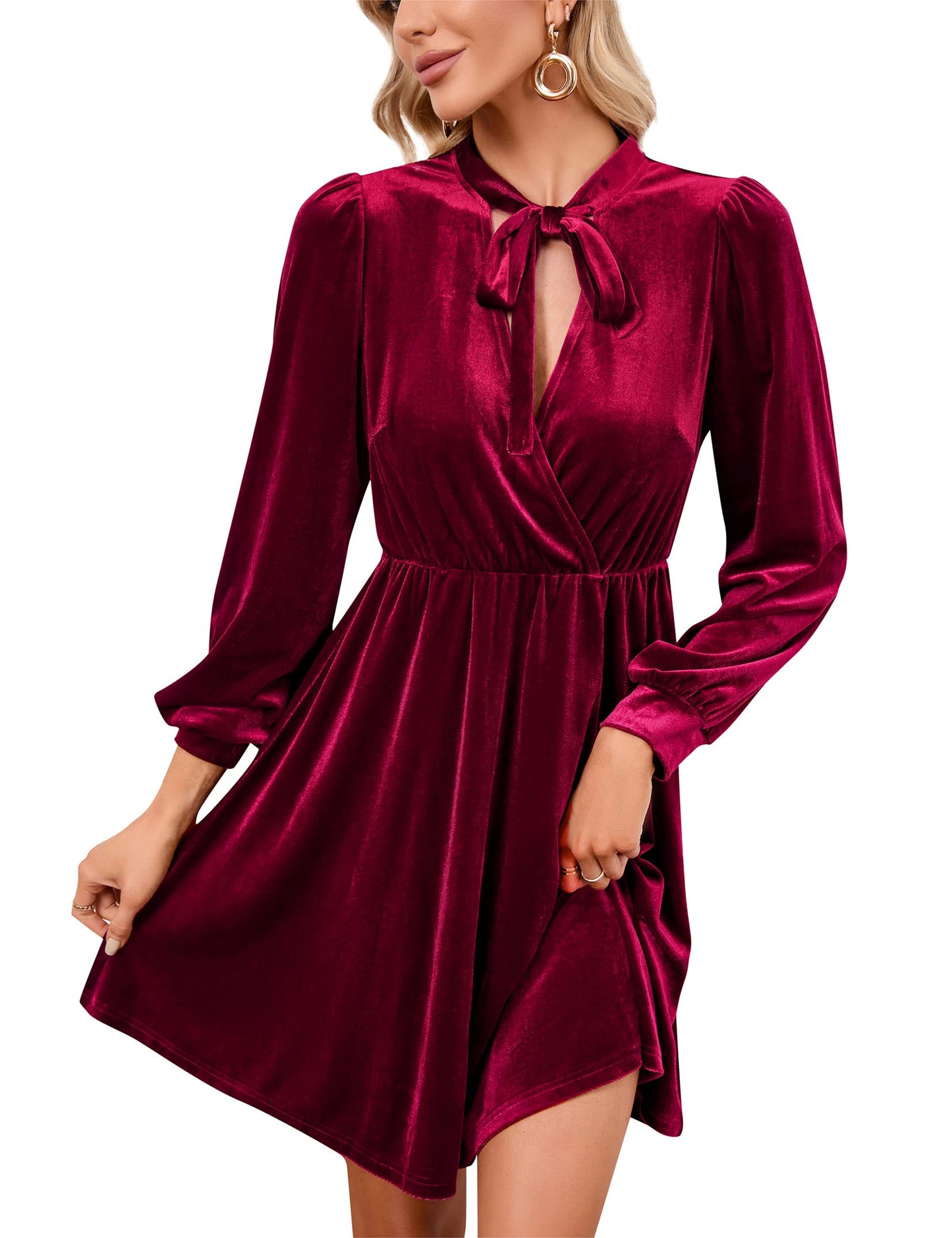 KOJOOIN Damen Samtkleid Causal Velvet Retro Kleid Elegant Abendkleid Sexy V Ausschnitt Partykleid Cocktailkleid Winterkleid(MEHRWEG-Verpackung)