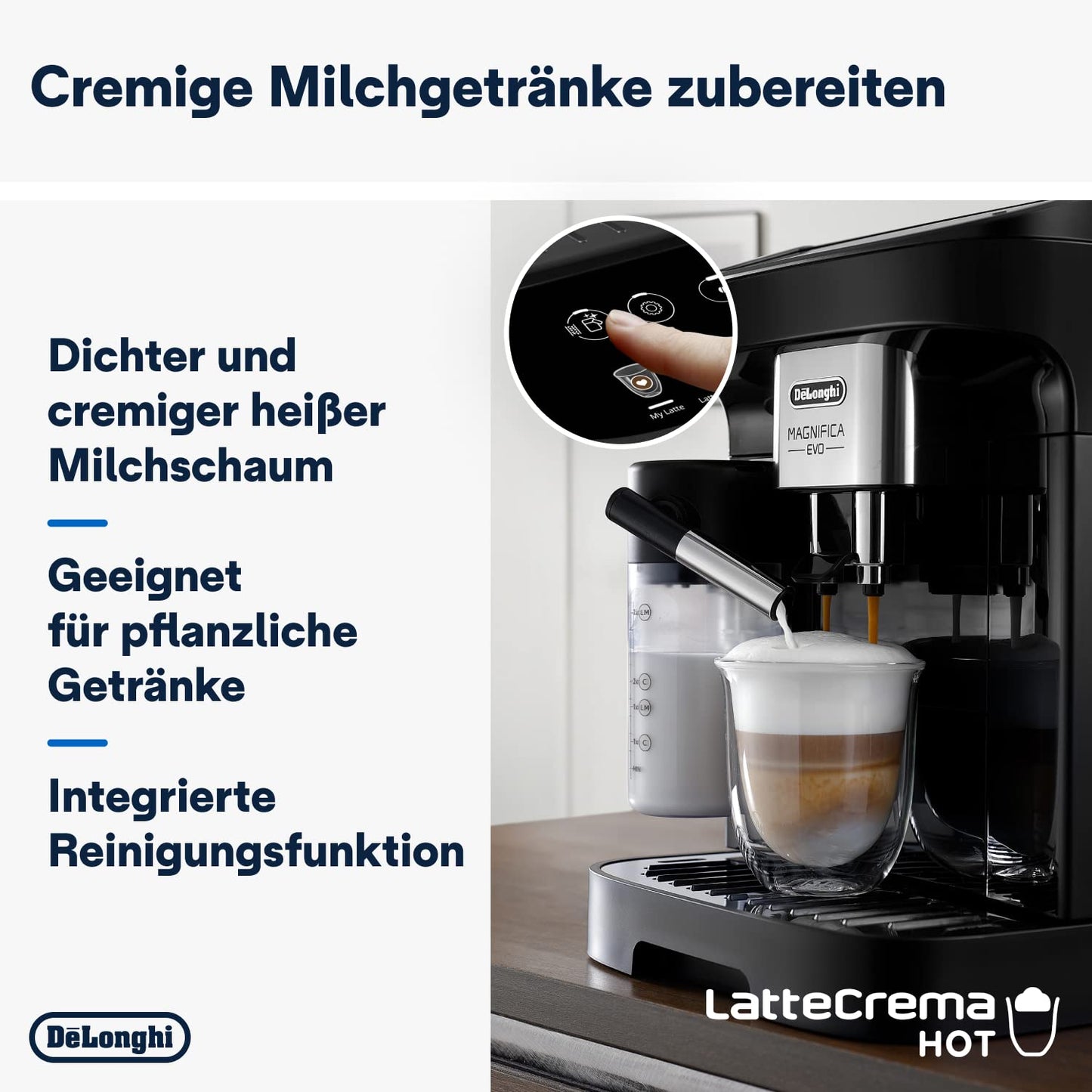De'Longhi Magnifica Evo Next ECAM312.80.TB – Kaffeevollautomat mit 2,4'' TFT Farbdisplay & LatteCrema Milchsystem, 7 Direktwahltasten (Cappuccino, Espresso, Latte Macchiato), 2-Tassen-Funktion, Titan