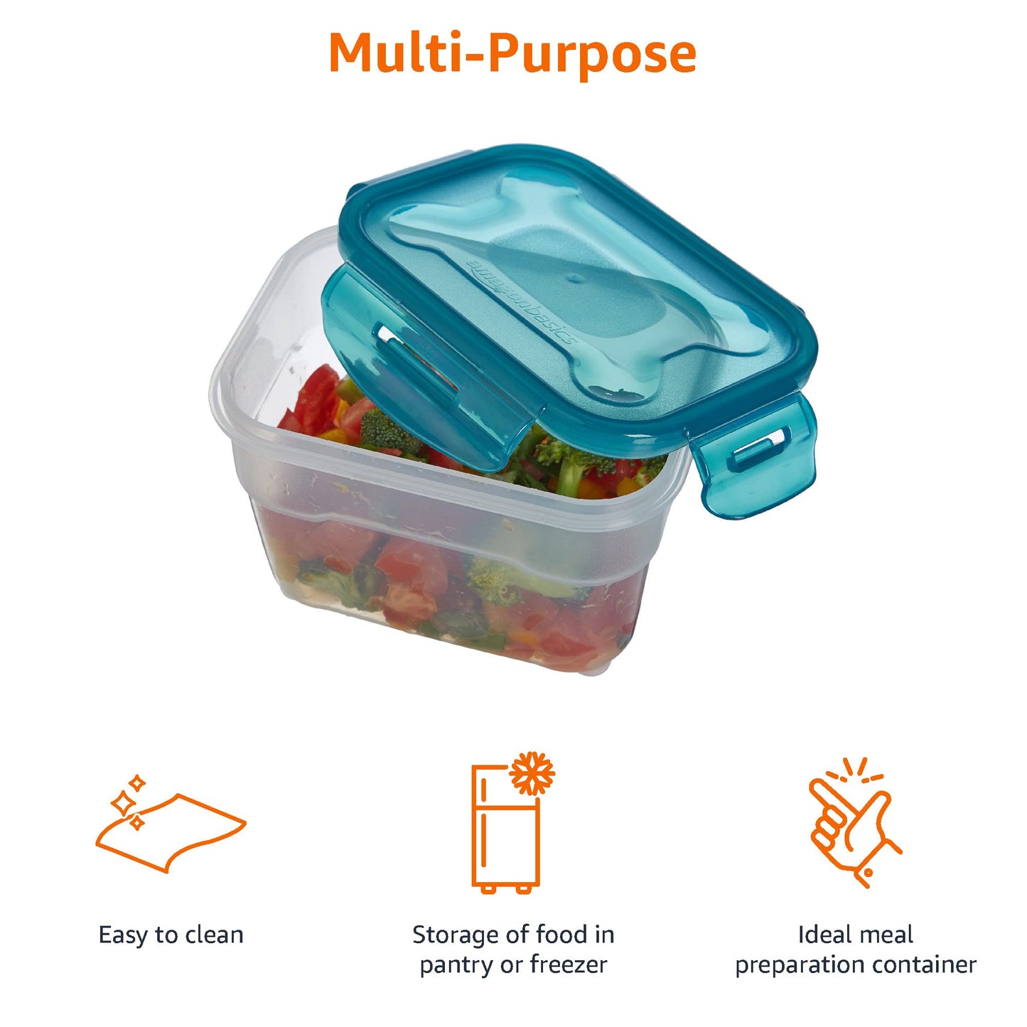 Amazon Basics Gefrierbehälter im Set, mit Deckel, luftdicht, auslaufsicher, stapelbar, für Kühlschrank/Gefriertruhe, BPA-frei, Kunststoff, mikrowellen- und spülmaschinenfest, 3 x 0.6 l, hellblau