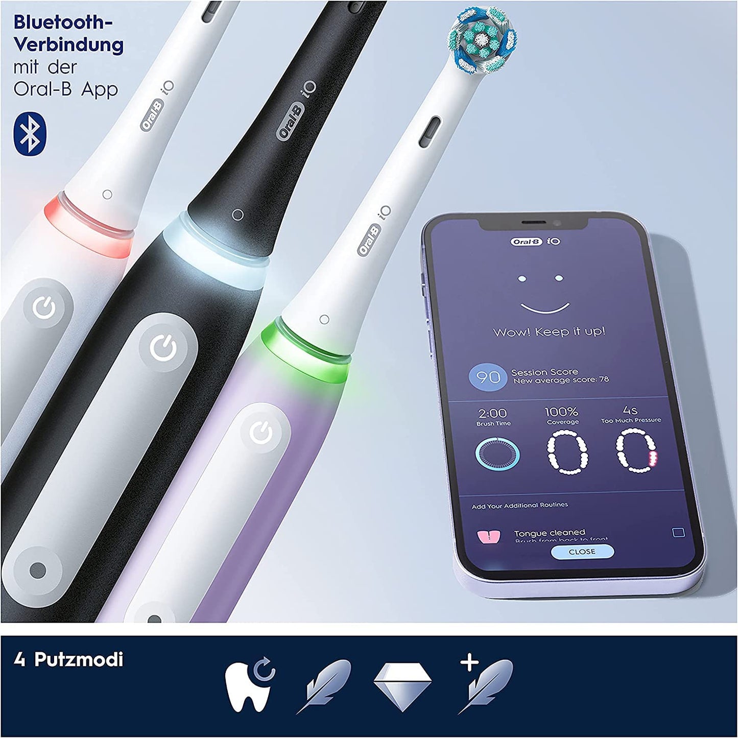 Oral-B iO Series 4 Plus Edition Elektrische Zahnbürste/Electric Toothbrush, PLUS 3 Aufsteckbürsten, Magnet-Etui, 4 Putzmodi, matt black, Designed by Braun,TESTSIEGER Stiftung Warentest (12/2023)