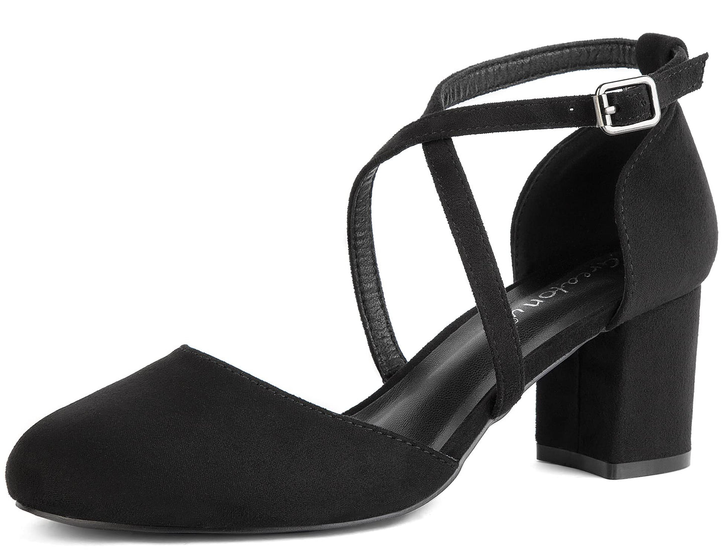 Greatonu Damen Pumps Riemchenpumps Spangenpumps Sandale mit Kreuz Knöchelriemen Blockabsatz Geschlossener Spitze Glitzer Pumps - Perfekt für Hochzeiten und Partys