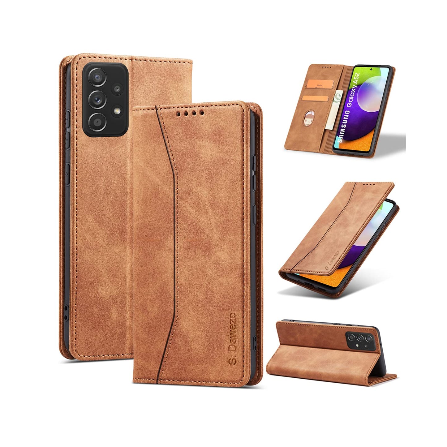 S. Dawezo Hülle für Samsung Galaxy S22 Plus, Premium Leder magnetische Handyhülle mit Ständer, Kartenfach und Brieftasche, Shock Absorbing, kompatibel mit Samsung S22 Plus-Kaffee