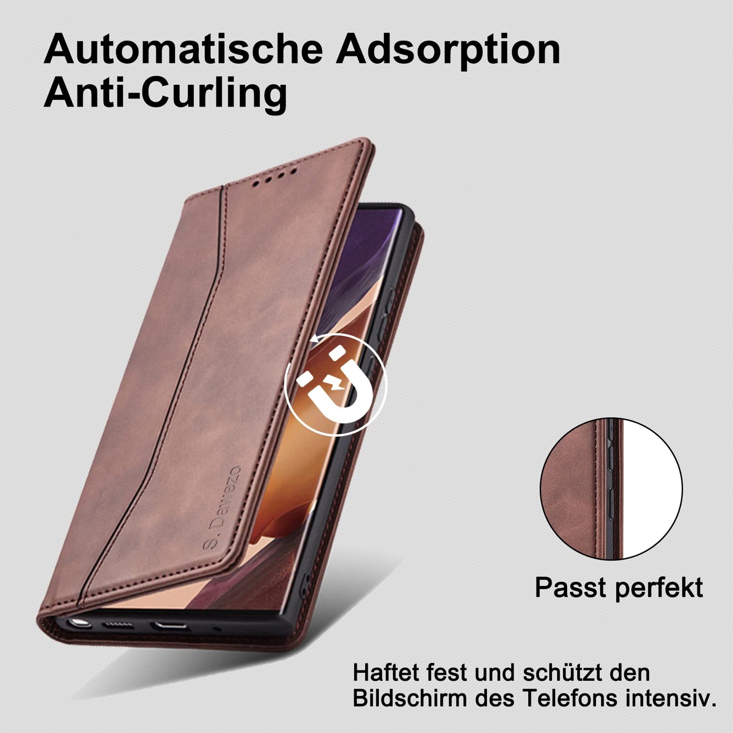 S. Dawezo Hülle für Samsung Galaxy S22 Plus, Premium Leder magnetische Handyhülle mit Ständer, Kartenfach und Brieftasche, Shock Absorbing, kompatibel mit Samsung S22 Plus-Kaffee