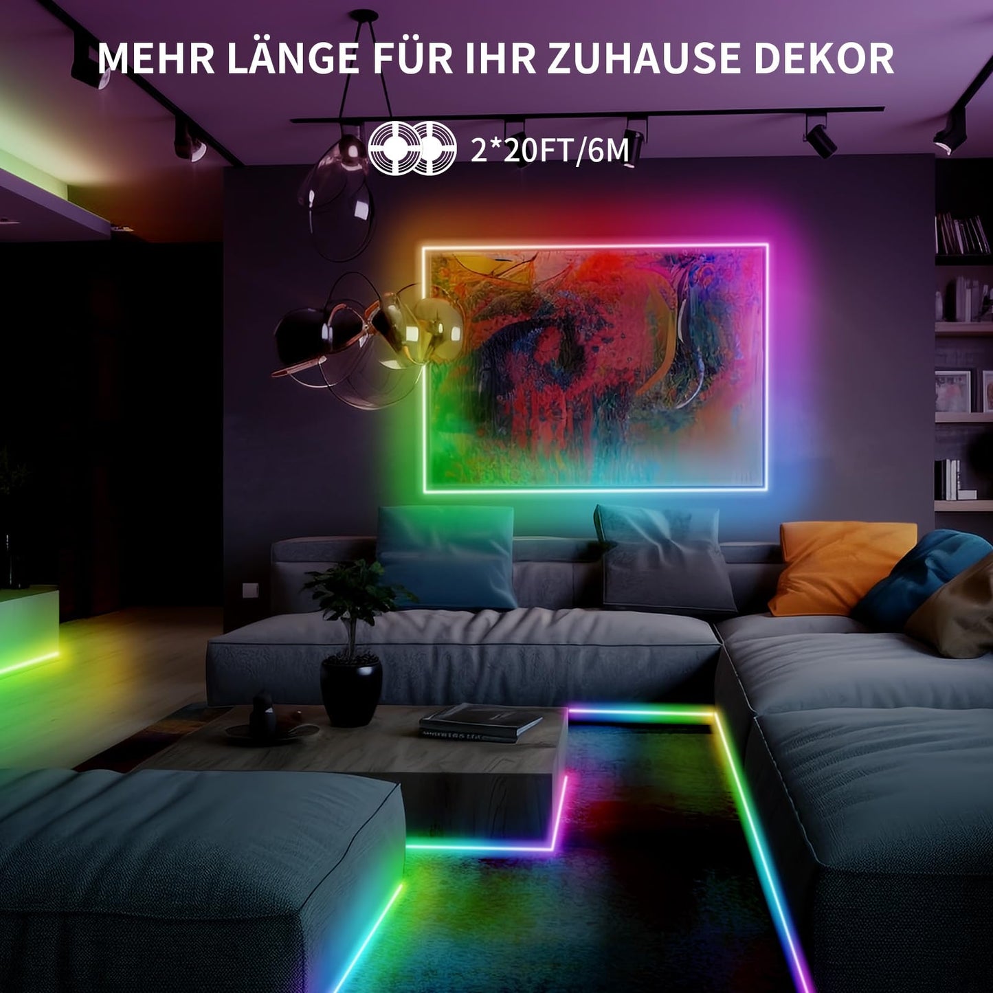BUNACET COB RGB LED Strip 6M 24V Dimmbar, LED Streifen 3456 LEDs, Leiste Band Stripes Lichtband mit Netzteil RF Fernbedienung & APP Bluetooth für Küche Schlafzimmer Deko