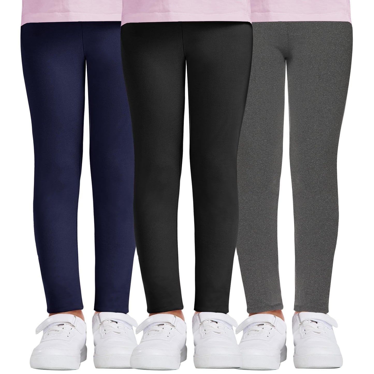 DDOBB Leggings Mädchen, High Waist Leggins Kinder Sportleggins Lange 3er-Pack, Weich Elastisch Basic Sporthose Blickdichte Hose für Tanz Yoga Alltag