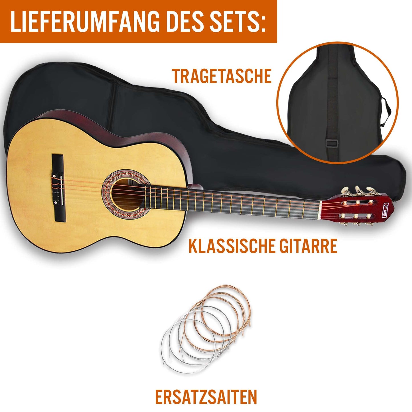 3rd Avenue 3/4-Klassikgitarre Für Kinder, Spanische Nylonsaiten, Einsteigerpaket – Rot