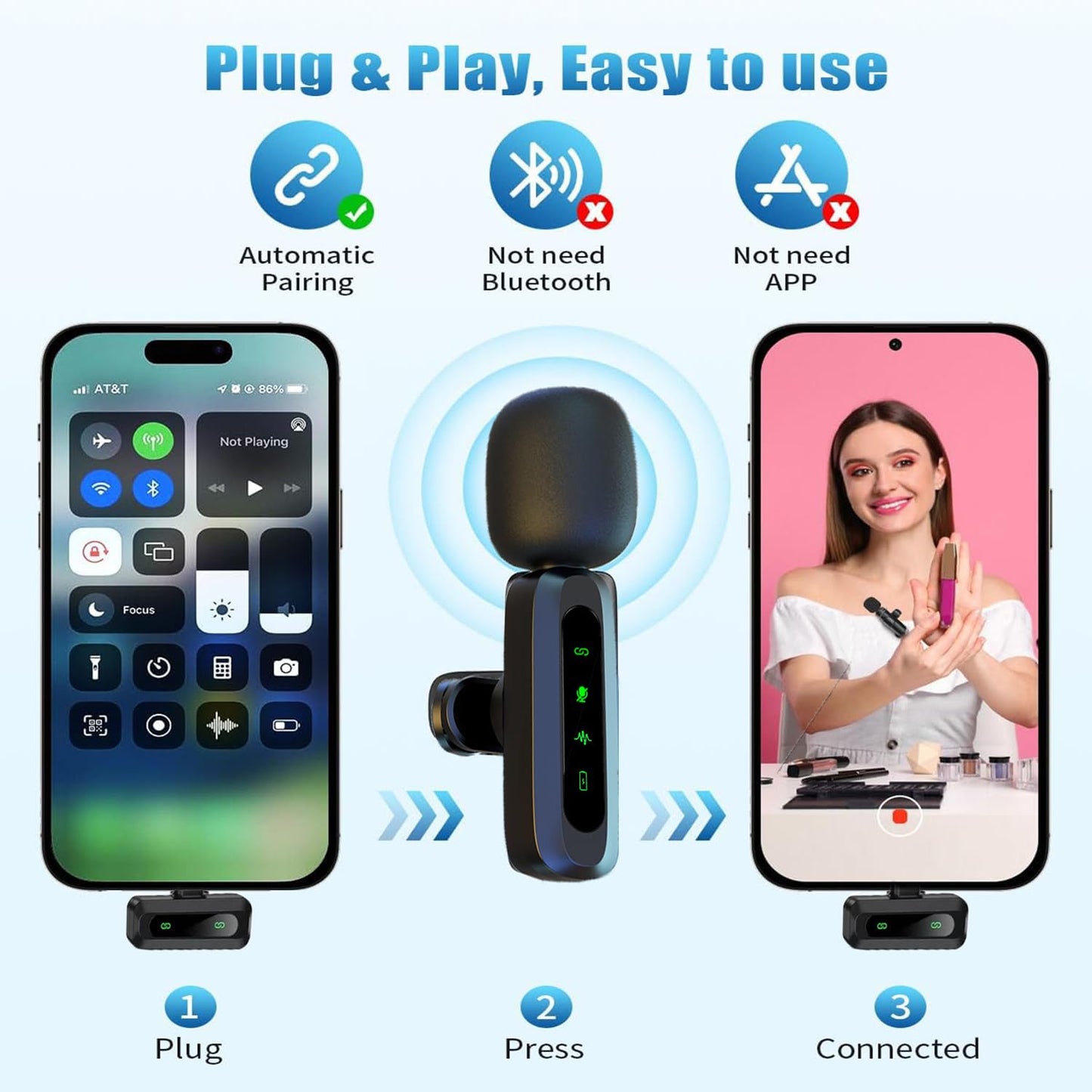 Mini Wireless Lavalier Microphone for Android and iPhone, iOS Devices - Noise Reduction Lapel Mic for Recording, Clip on Mic, for Video Recording, Tiktok, Youtube, Vlog Podcast Content Creator