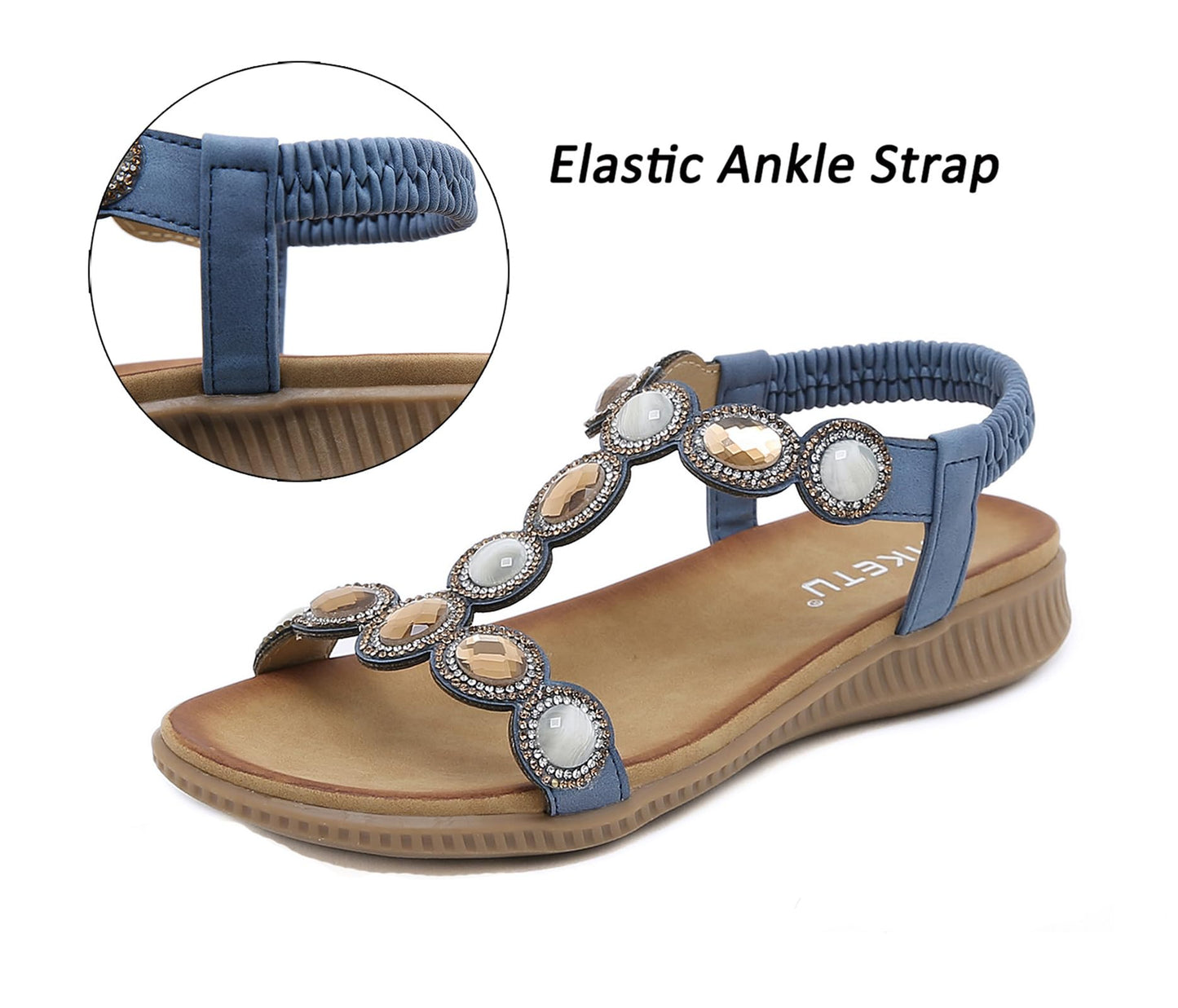 Meik Mangni Damen Sandalen Sommer Bohemian Flache Zehentrenner Strass Sandaletten Strand Schuhe Plattform Flip Flops Gr.36-42