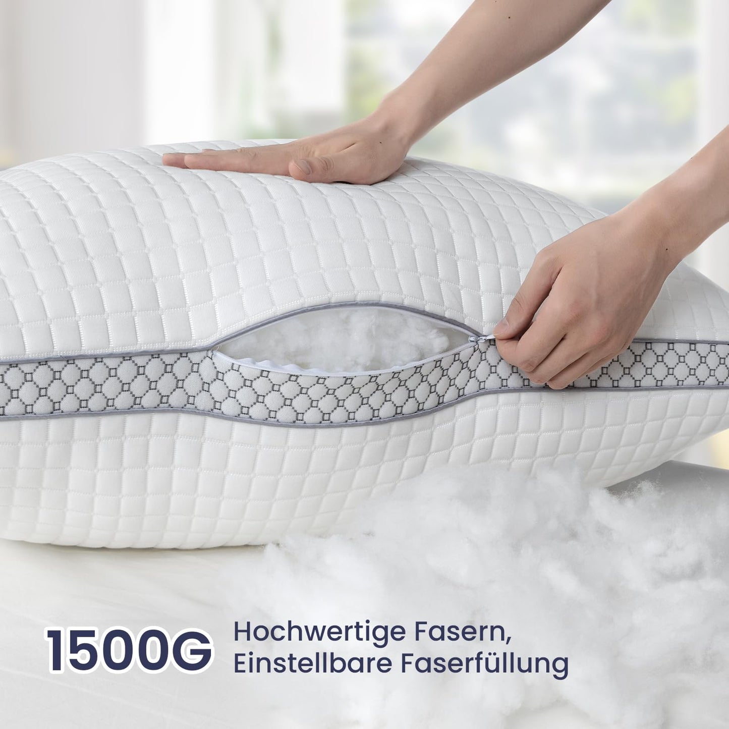 BedStory kopfkissen 40x80,Verstellbare Faserfüllung Kissen mit reißverschluss, Hotel Kissen 2er Set aus 950g x 2 mikrofaser, Waschbares nackenkissen für Allergiker, Seitenschläfer und Rückenschläfer