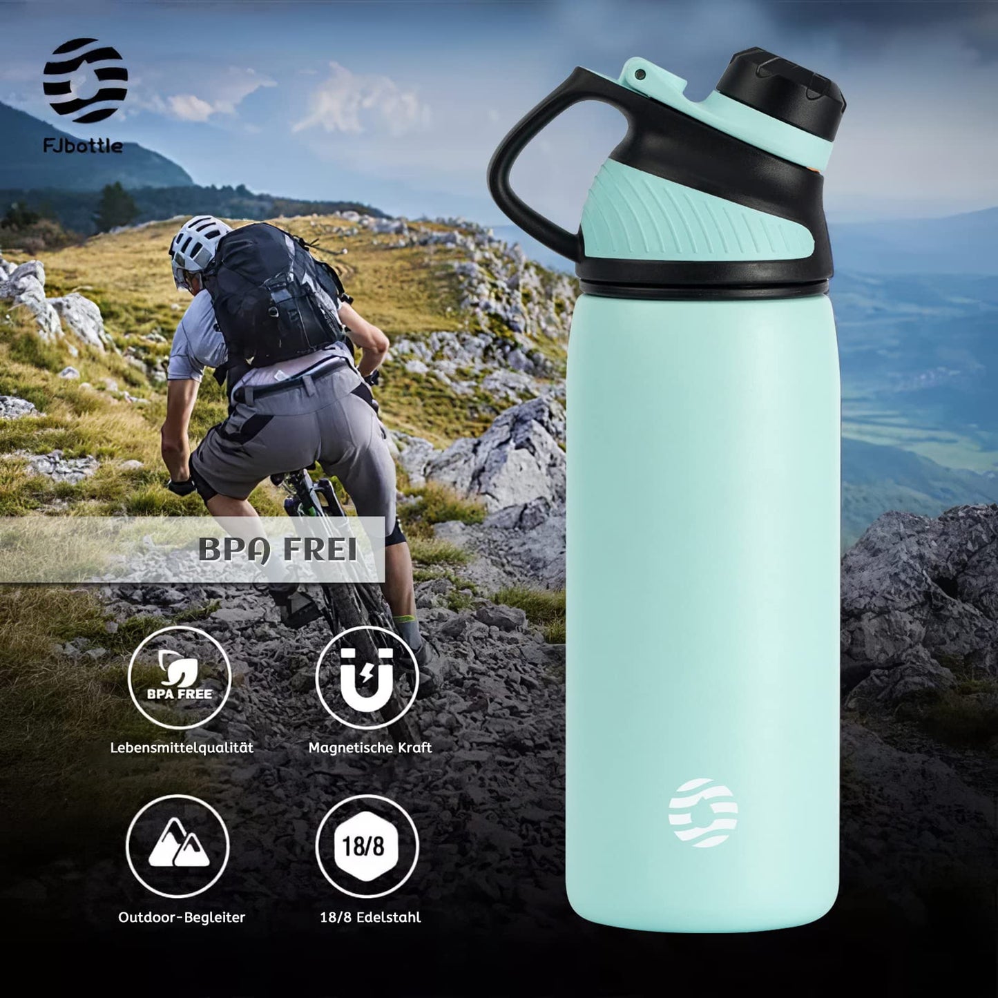Fjbottle Edelstahl Trinkflasche Sport mit Magnetischem Deckel 1L, 800ml, 600ml, 400ml BPA-Frei Auslaufsichere Kinder Flasche - KohlensĂ€ure geeignet 1500ML Wasserflasche Thermo fĂŒr Schule, Fitness