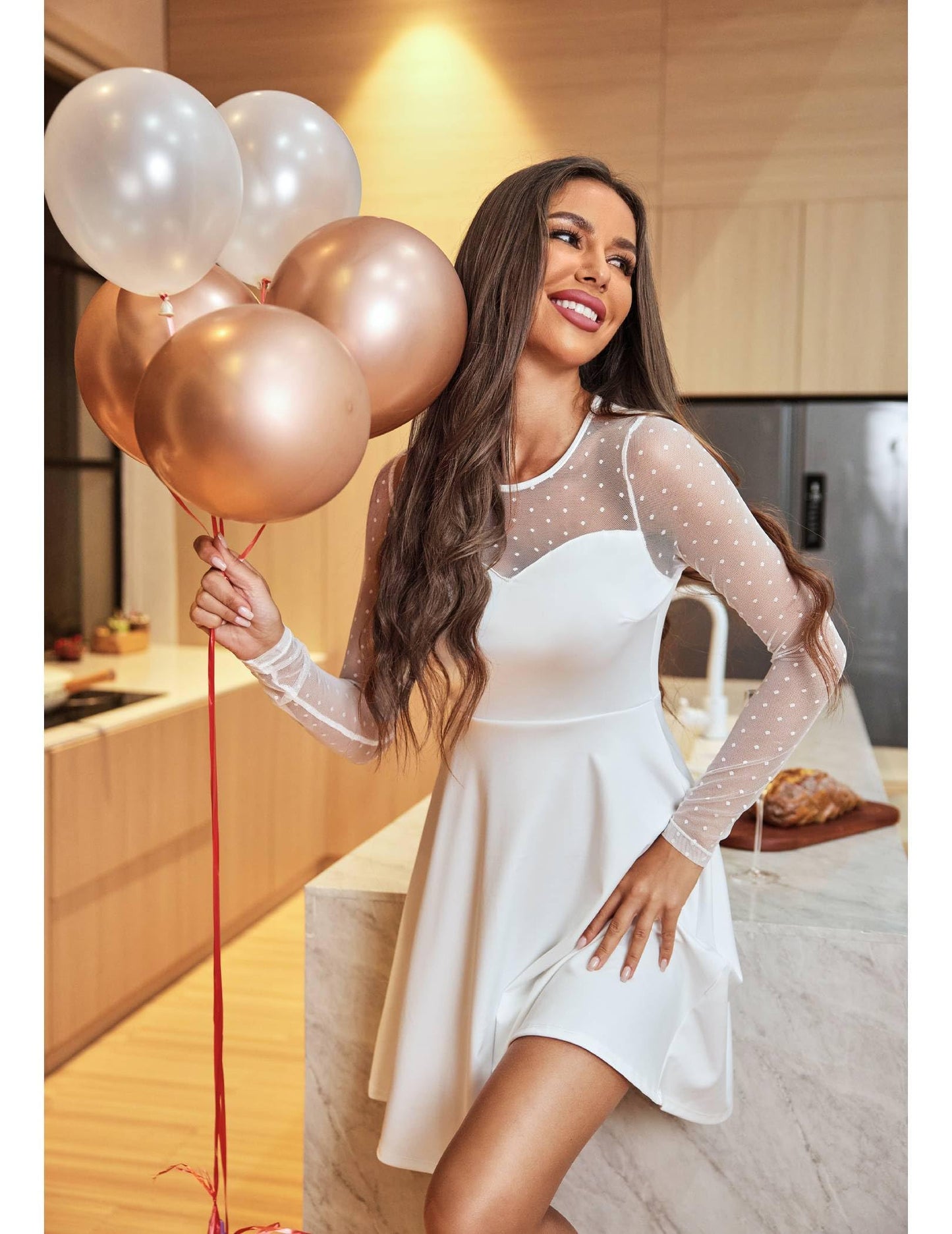 Zeagoo Kleid Damen Elegant Spitze A Linie Partykleid Hohe Taille Cocktailkleid Minikleid Festliches Kleid Einfarbig Mesh Kleid Sexy Swing Kleider S-XXL