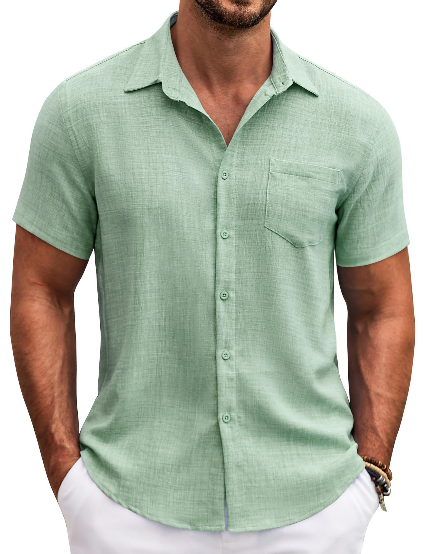 COOFANDY Herren Hemd Kurzarm Sommer Freizeit Männer Hemden Leicht Strand Regular Fit Hemd mit Brusttasche