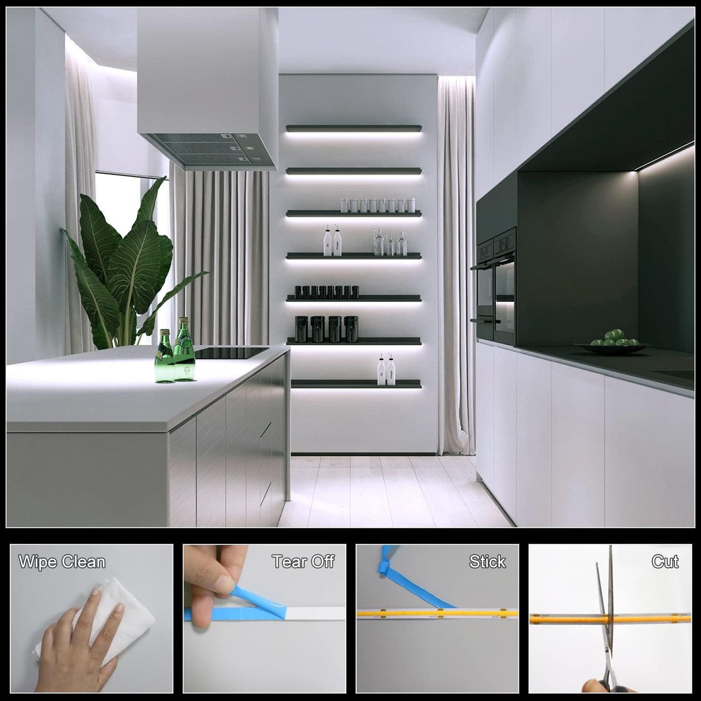 BUNACET COB RGB LED Strip 6M 24V Dimmbar, LED Streifen 3456 LEDs, Leiste Band Stripes Lichtband mit Netzteil RF Fernbedienung & APP Bluetooth für Küche Schlafzimmer Deko