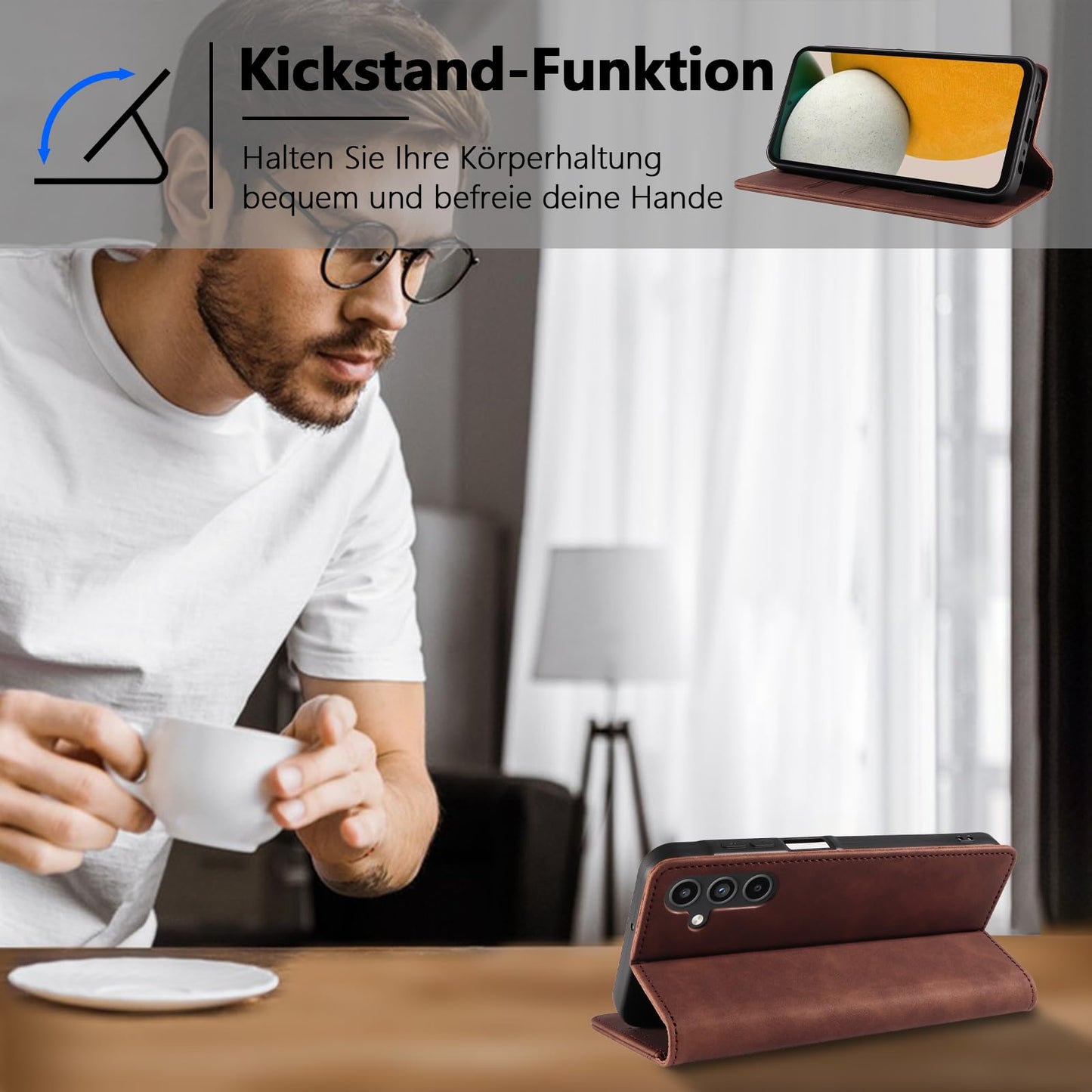 S. Dawezo Hülle für Samsung Galaxy S22 Plus, Premium Leder magnetische Handyhülle mit Ständer, Kartenfach und Brieftasche, Shock Absorbing, kompatibel mit Samsung S22 Plus-Kaffee