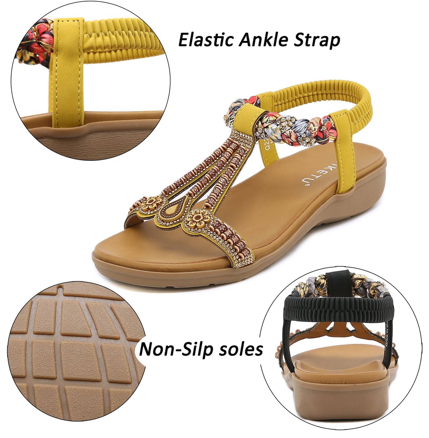 Meik Mangni Damen Sandalen Sommer Bohemian Flache Zehentrenner Strass Sandaletten Strand Schuhe Plattform Flip Flops Gr.36-42