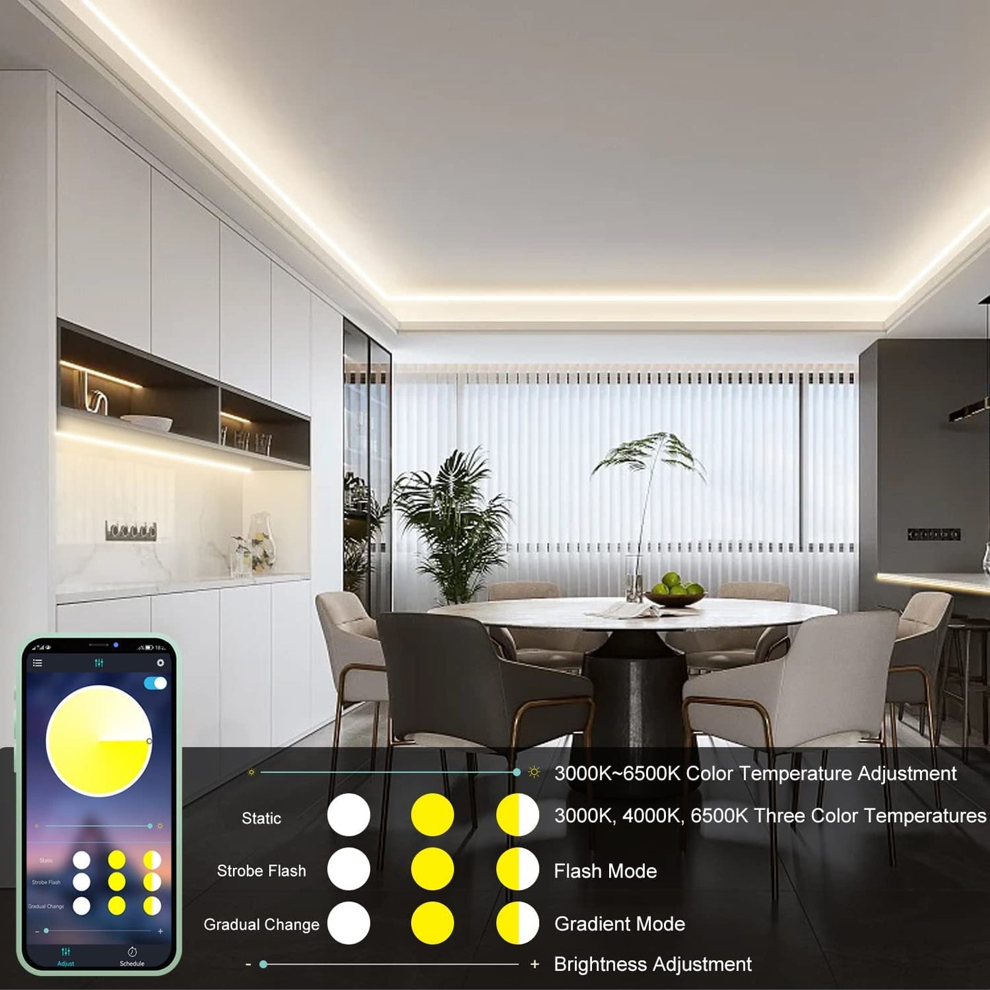 BUNACET COB RGB LED Strip 6M 24V Dimmbar, LED Streifen 3456 LEDs, Leiste Band Stripes Lichtband mit Netzteil RF Fernbedienung & APP Bluetooth für Küche Schlafzimmer Deko