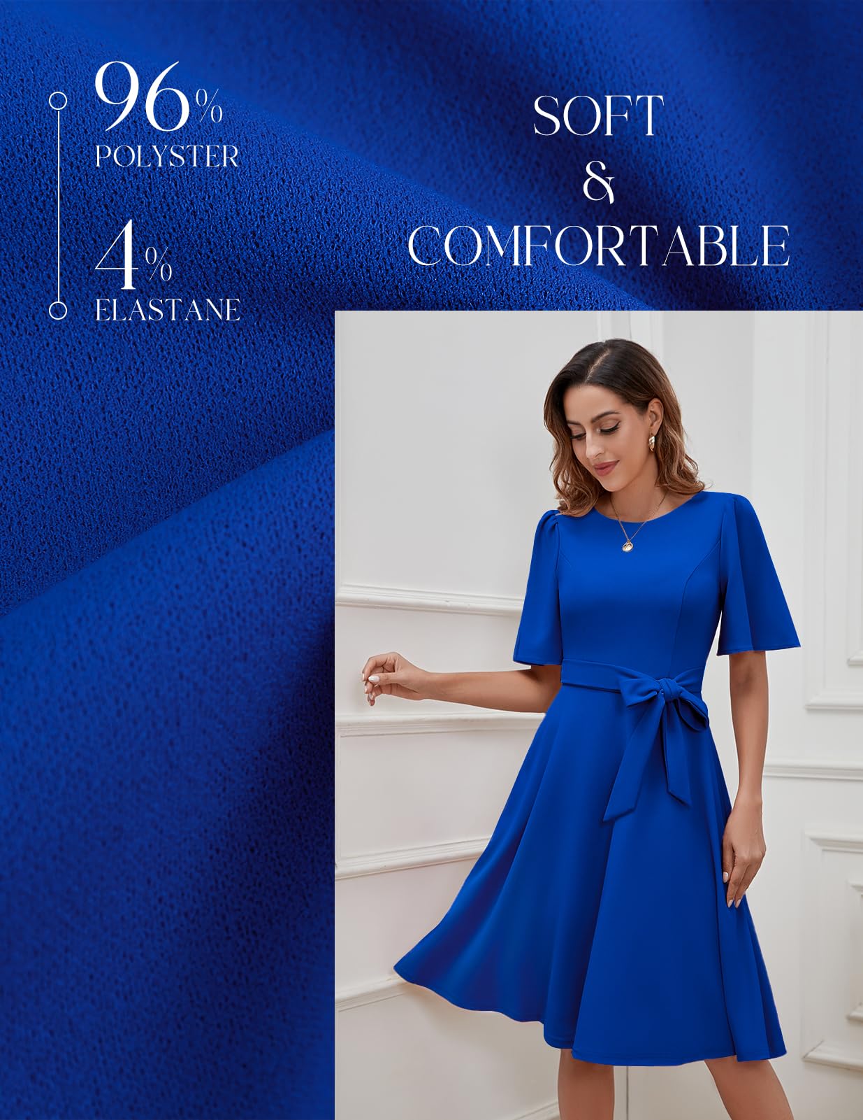 Bbonlinedress Cocktailkleid Damen Kurzarm midilang festlichs Kleid mit Gürtel Abendkleider elegant für Hochzeit Partykleider
