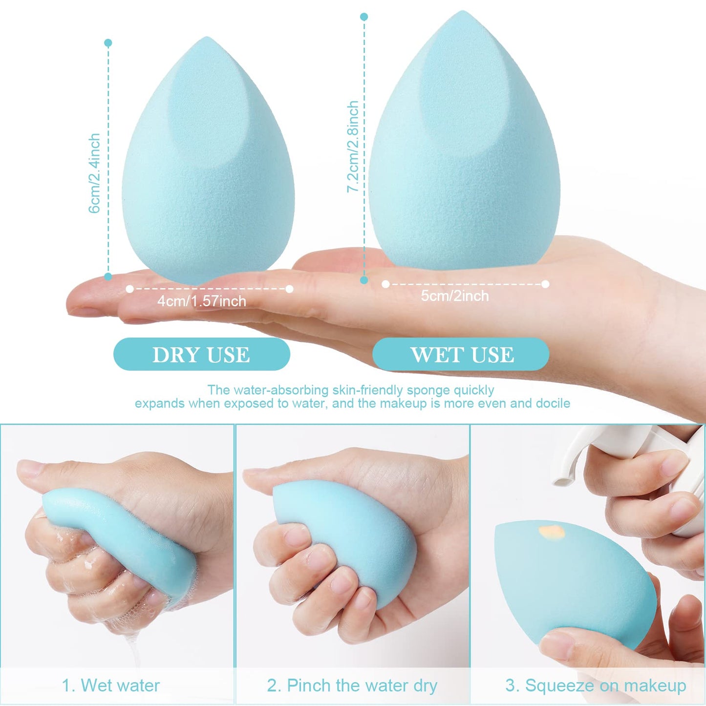 AUAUY 4 PCS Make up Schwamm Set, Foundation Blending Beauty Sponge, Beauty Makeup Schwämme Blender für Flüssigkeit Foundation Puder Sonnenschutz und Creme mit 1 Schwammhalter, 1 Puderquaste