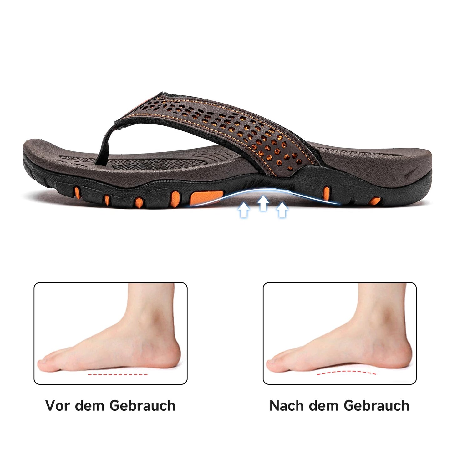 HOBIBEAR Herren Flip Flops Zehentrenner Arch Support Outdoor Sandalen Sommer Beach Surfen Sommerschuhe Rutschfest Hausschuhe Pantoletten