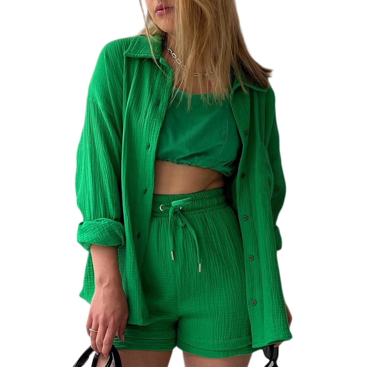 Geagodelia Damen Zweiteiler Elegant Hosenanzug Sommer Outfits Kleidung 2 Teiler Set Bluse Top + Shorts Y2k Aesthetic Clothes Loungewear Anzug