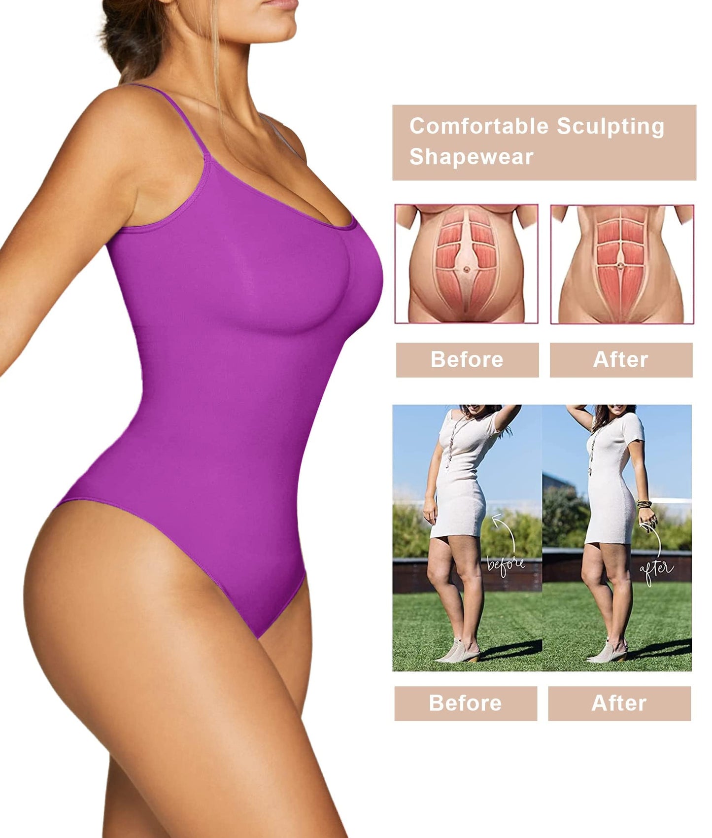 SHAPERX Shapewear Damen Bauchweg Bodysuit Formender Body Shaper Sculpting Tanga mit Verstellbarer Schultergurt