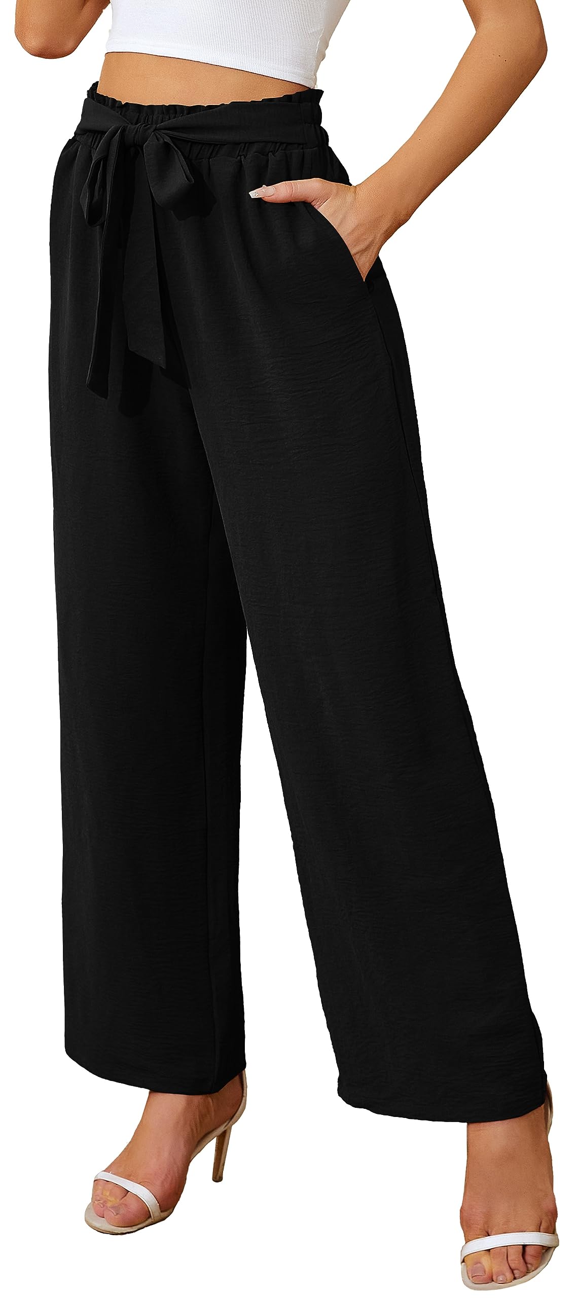 Actcat Damen Hose mit weitem Bein Leicht und Elegant Elastischer Bund Sommerhose mit Taschen für Legere Arbeit Geeignet