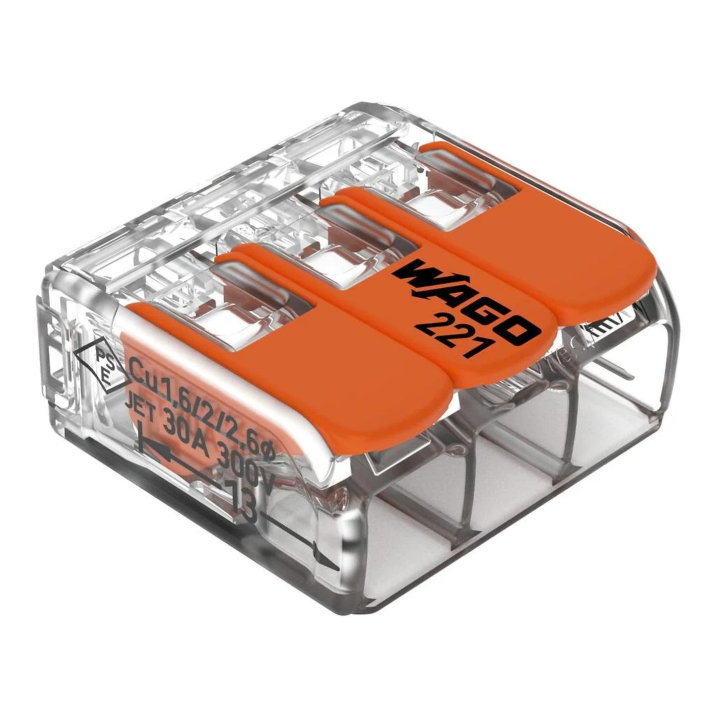 WAGO Verbindungsklemmen 221-413 | 3 Leiter, bis 4 mm², 50 Stück, COMPACT Kabelverbinder mit Hebel für alle Leiterarten weltweit, bestätigte Anwendungssicherheit