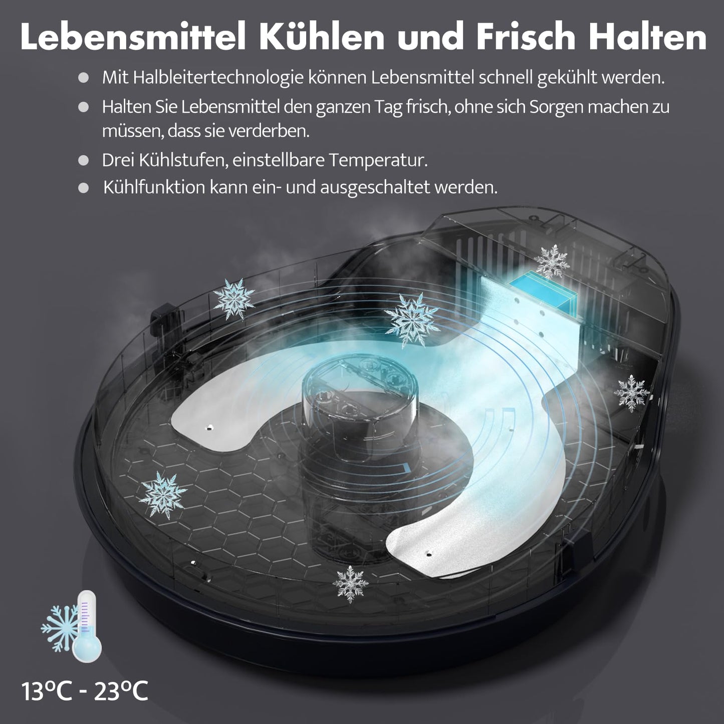 Futterautomat Katze Nassfutter mit Kühlung, 1-4 Tage Frischehaltung, Halbleiter Kühlung, Quick Chills Soße Nassfutter Trockenfutter Katzen Futterautomaten, 5 Mahlzeit Katze Hund katzenfutter automat