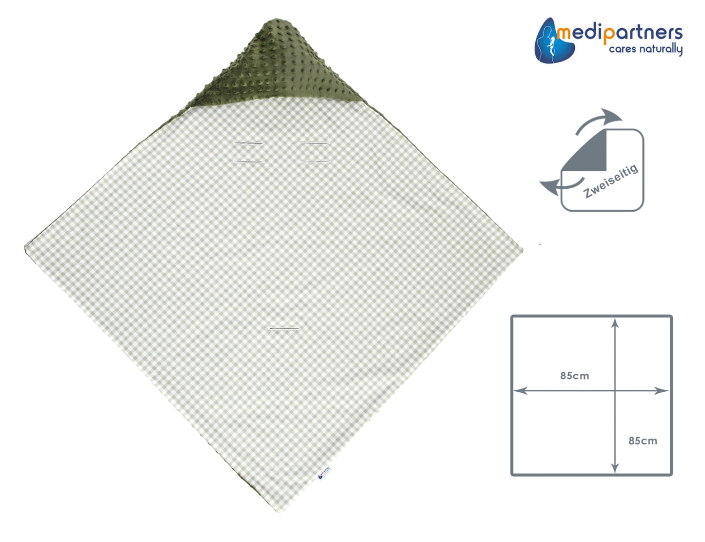 Medi Partners Einschlagdecke Baby Babyschale 100% Baumwolle für Sommer 85x85cm Kinderwagen Kuscheldecke universal Baby Decke Einschlagdecken Babydecke Buggy Autositz (weiße Sterne mit grauen Minky