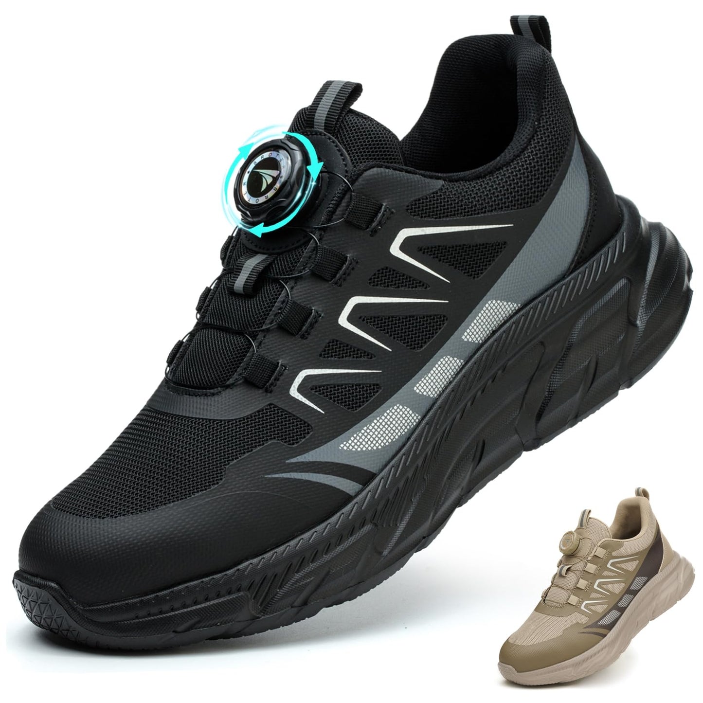 BAXIWUY Sicherheitsschuhe Herren Arbeitsschuhe Damen Sportliche Leicht Atmungsaktiv Schnürsenkel Schnellverschluss Drehverschluss Stahlkappenschuhe