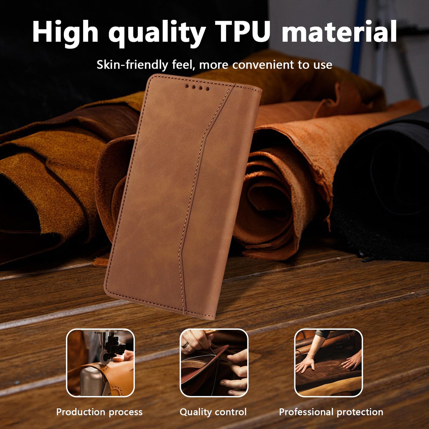 S. Dawezo Hülle für Samsung Galaxy S22 Plus, Premium Leder magnetische Handyhülle mit Ständer, Kartenfach und Brieftasche, Shock Absorbing, kompatibel mit Samsung S22 Plus-Kaffee
