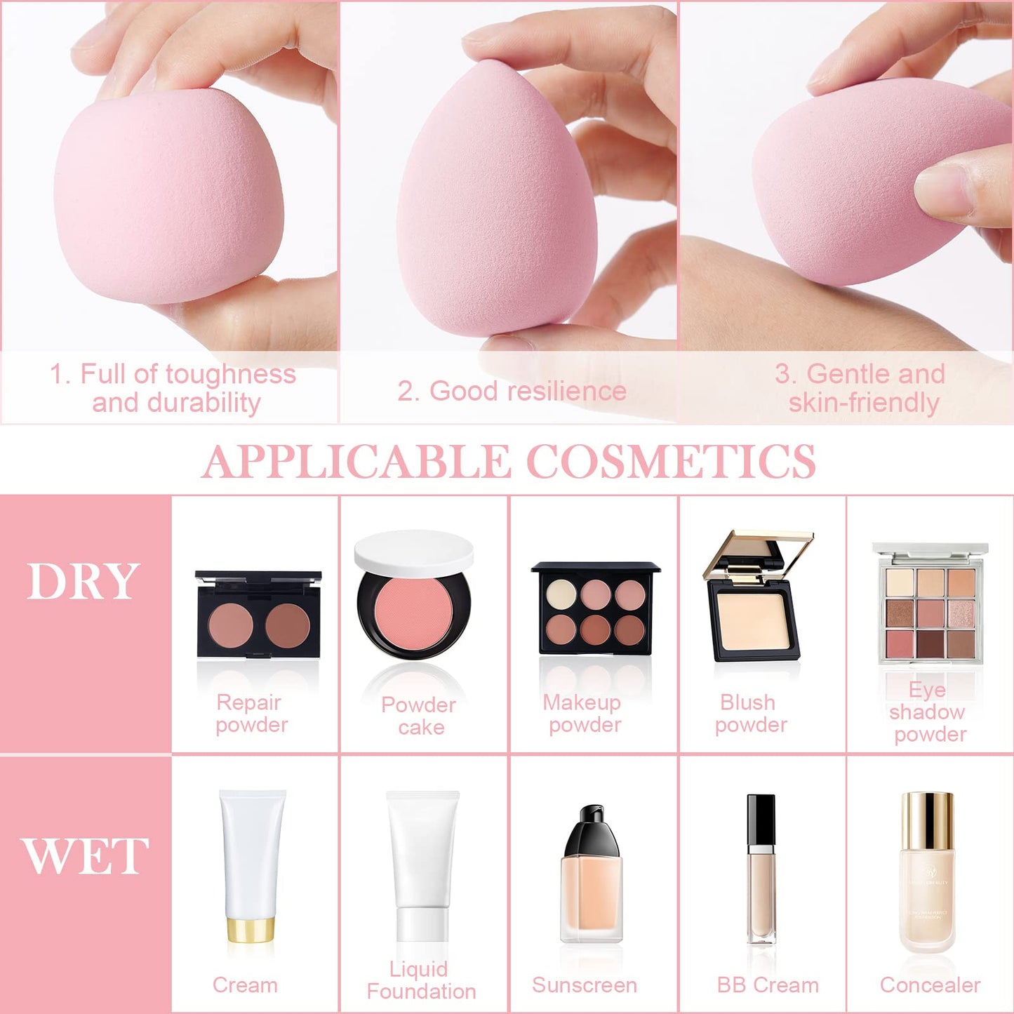 AUAUY 4 PCS Make up Schwamm Set, Foundation Blending Beauty Sponge, Beauty Makeup Schwämme Blender für Flüssigkeit Foundation Puder Sonnenschutz und Creme mit 1 Schwammhalter, 1 Puderquaste