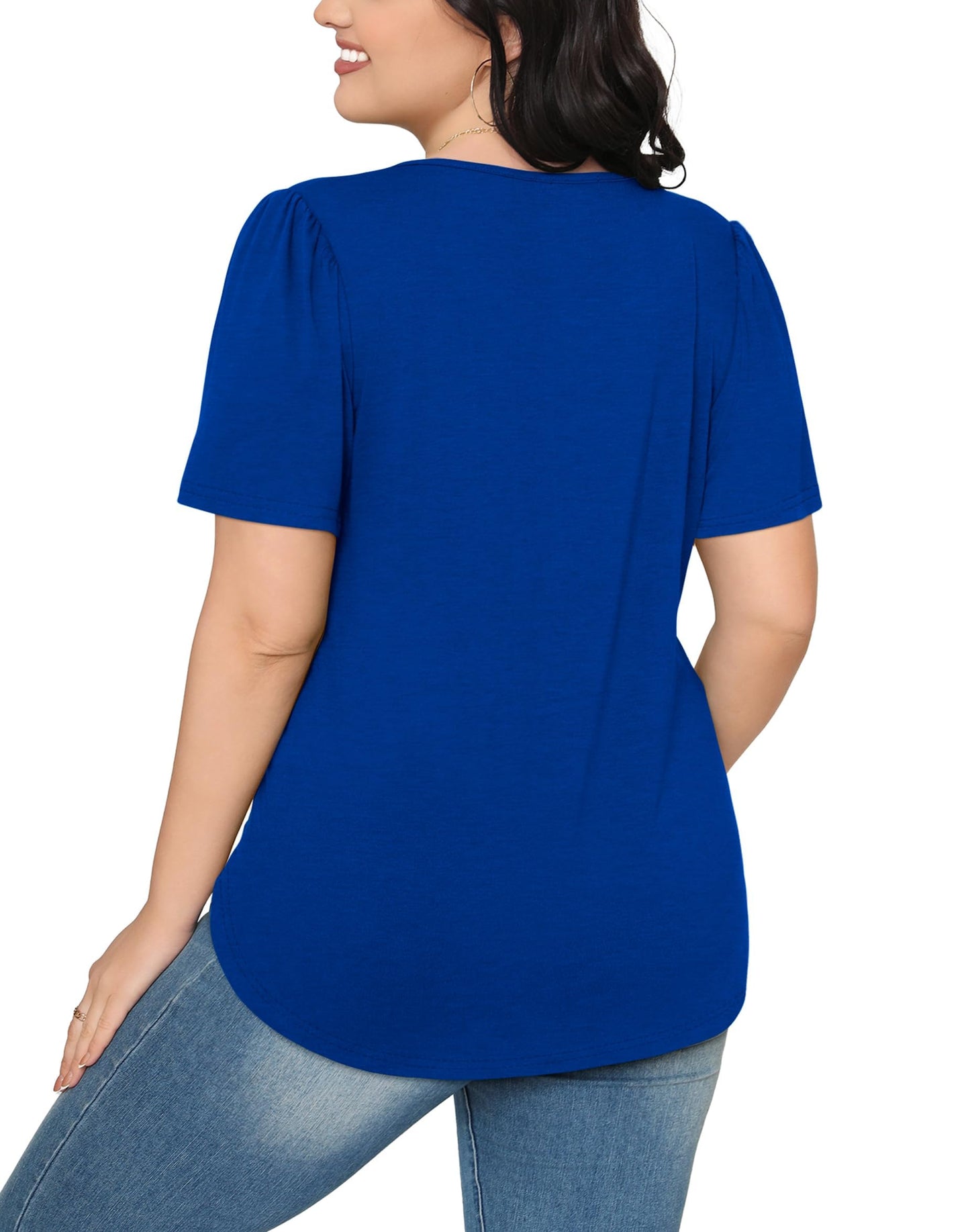 Cuptacc Tshirt Damen Rundhals Mit Falten Locker Puffärmel T-Shirt Elegant Kurzarm Geblümt/Einfarbig Top Damen