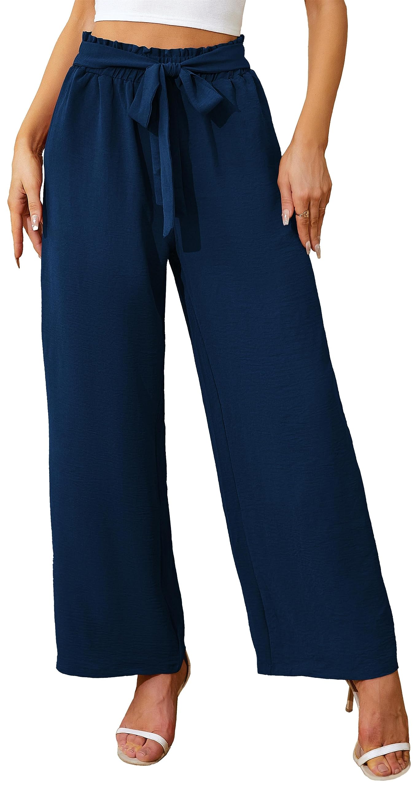 Actcat Damen Hose mit weitem Bein Leicht und Elegant Elastischer Bund Sommerhose mit Taschen für Legere Arbeit Geeignet