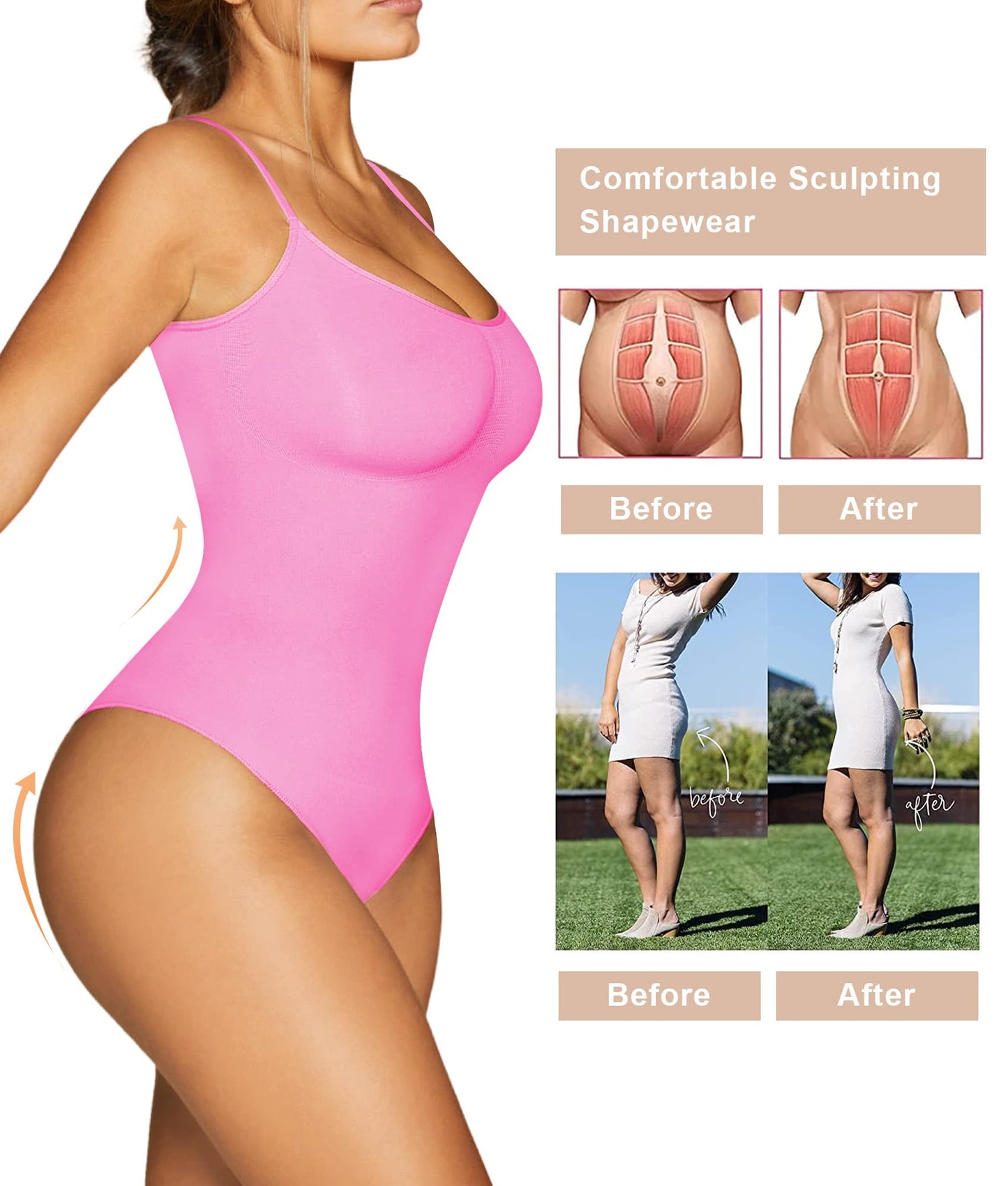 SHAPERX Shapewear Damen Bauchweg Bodysuit Formender Body Shaper Sculpting Tanga mit Verstellbarer Schultergurt